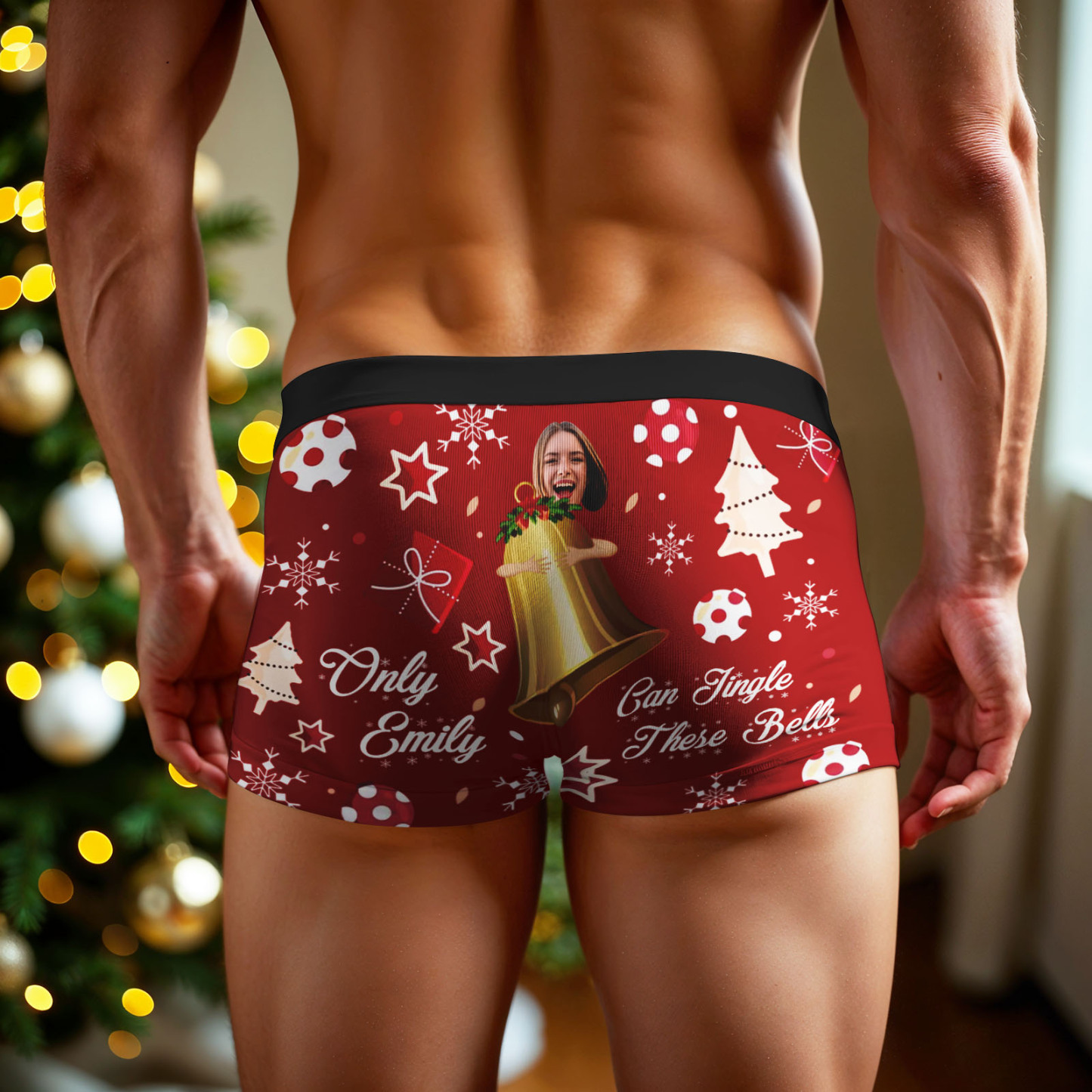 Custom Face Boxer Men Underwear Santa Gift Only Emily Can Jingle These Bells Personalized Photo Funny Men Boxer - MyPhotoSocksAu