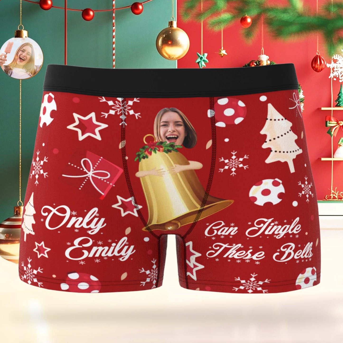 Custom Face Boxer Men Underwear Santa Gift Only Emily Can Jingle These Bells Personalized Photo Funny Men Boxer - MyPhotoSocksAu