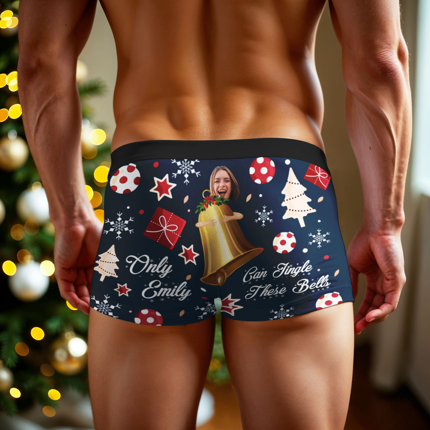 Custom Face Boxer Men Underwear Santa Gift Only Emily Can Jingle These Bells Personalized Photo Funny Men Boxer - MyPhotoSocksAu