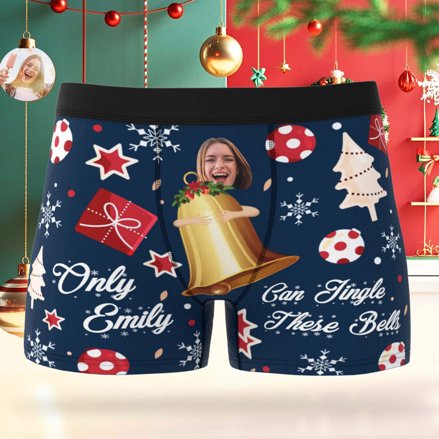 Custom Face Boxer Men Underwear Santa Gift Only Emily Can Jingle These Bells Personalized Photo Funny Men Boxer - MyPhotoSocksAu