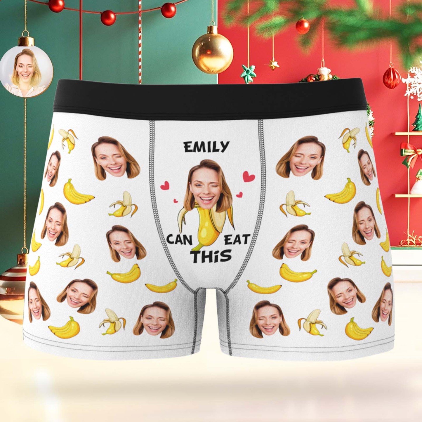 Custom Face Boxer Men Underwear Santa Gift Emily Can Eat These Bananas Personalized Photo Funny Christmas Men Boxer Gift - MyPhotoSocksAu