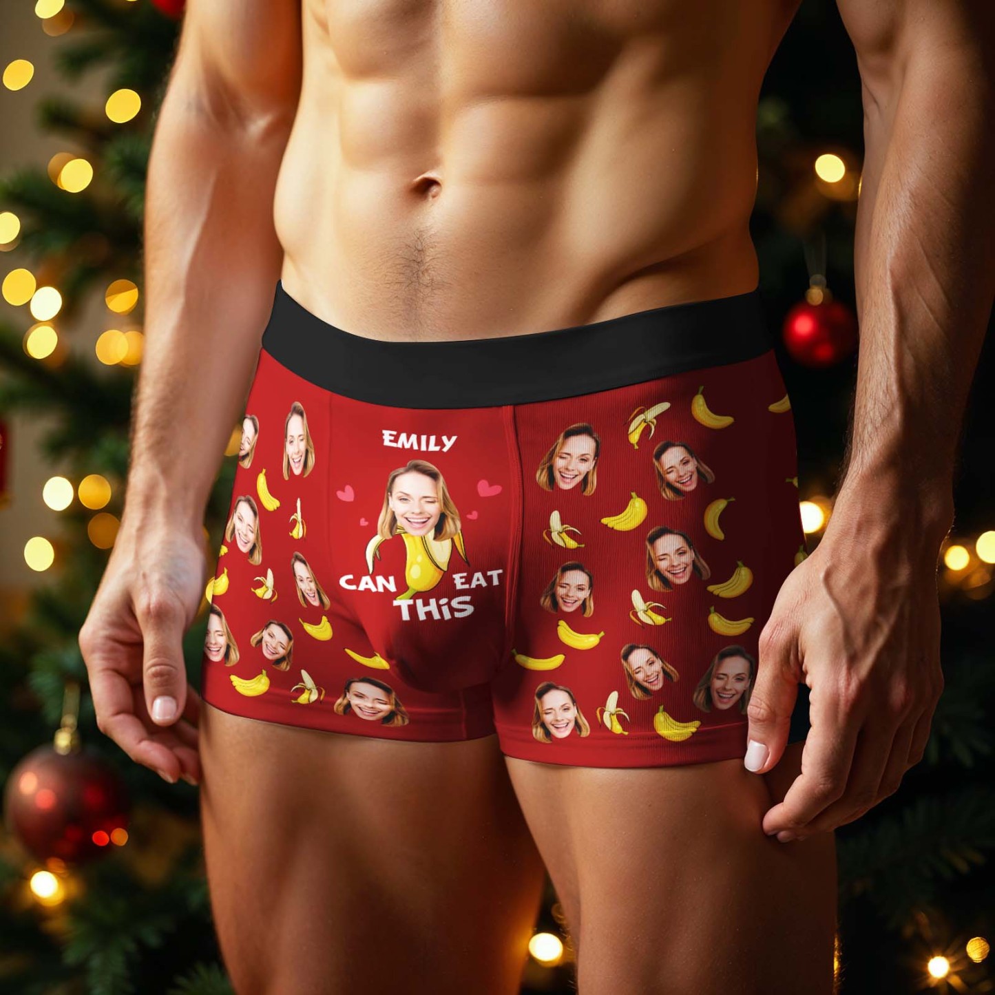 Custom Face Boxer Men Underwear Santa Gift Emily Can Eat These Bananas Personalized Photo Funny Christmas Men Boxer Gift - MyPhotoSocksAu