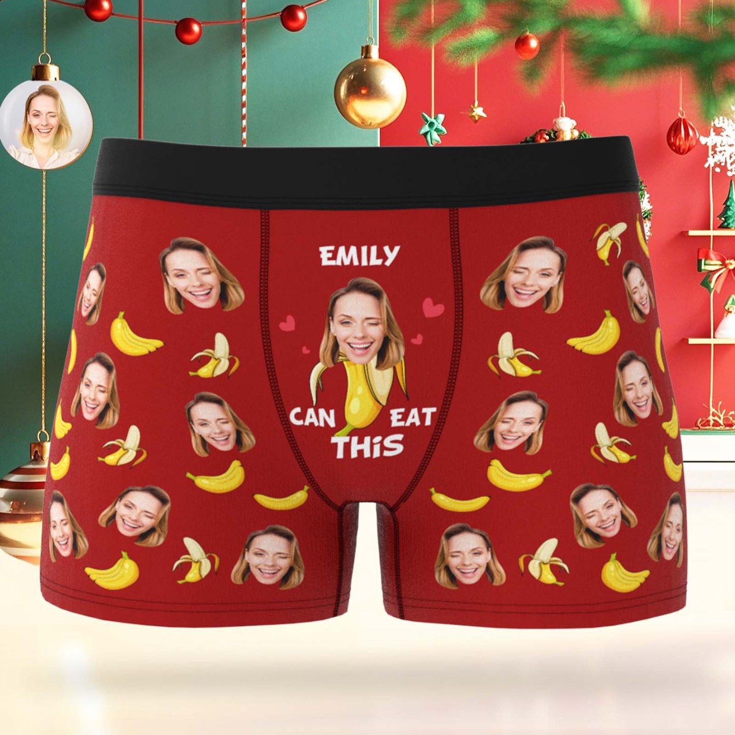 Custom Face Boxer Men Underwear Santa Gift Emily Can Eat These Bananas Personalized Photo Funny Christmas Men Boxer Gift - MyPhotoSocksAu