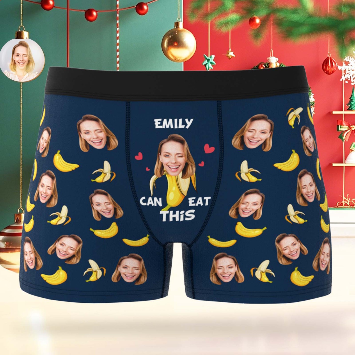 Custom Face Boxer Men Underwear Santa Gift Emily Can Eat These Bananas Personalized Photo Funny Christmas Men Boxer Gift - MyPhotoSocksAu