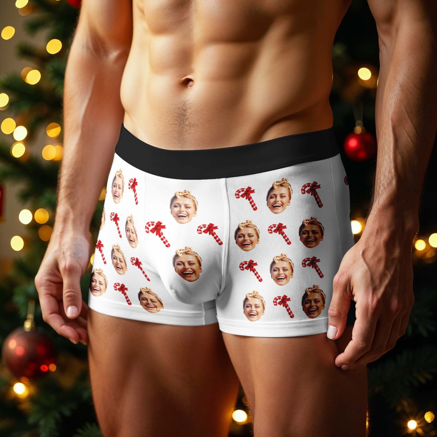 Personalized Face Boxer Men Underwear Christmas Gift Christmas Cane Boxer Personalized Photo Funny Men Boxer Gift - MyPhotoSocksAu