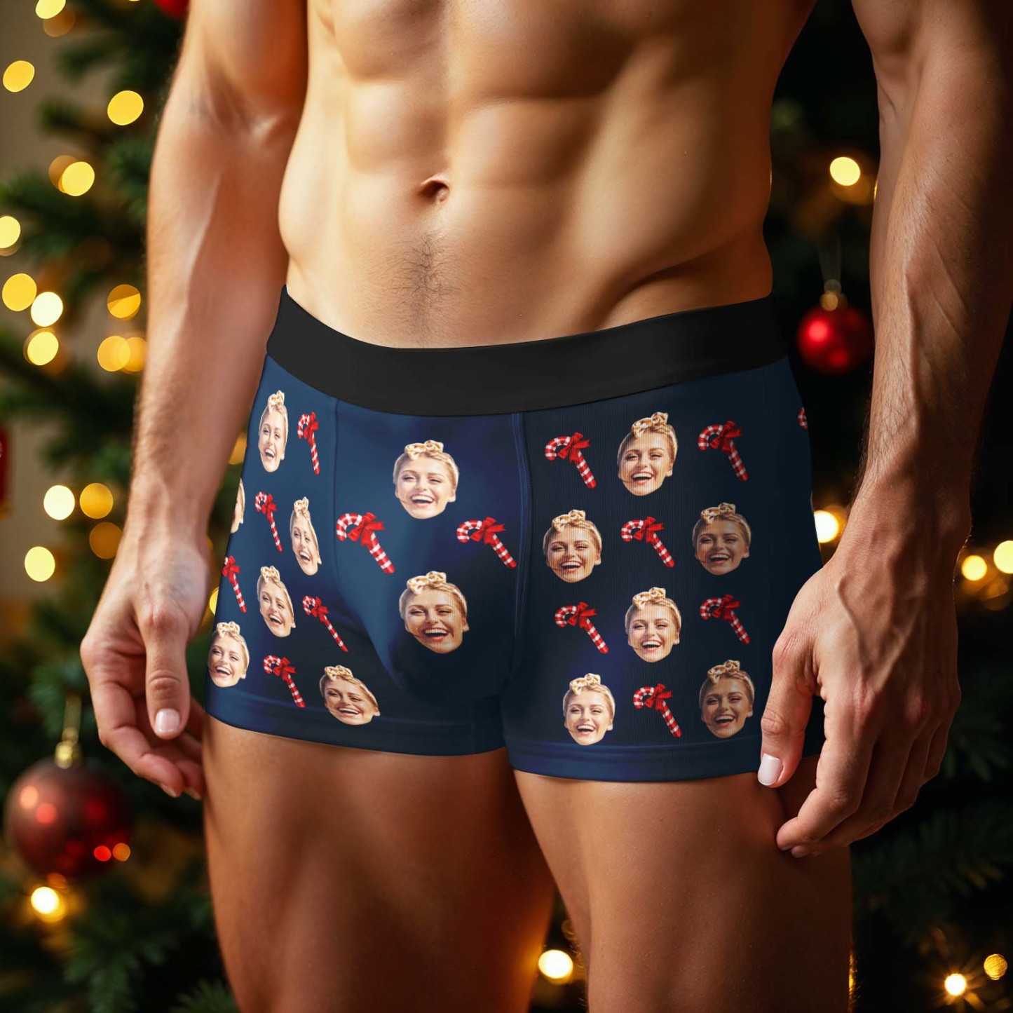Personalized Face Boxer Men Underwear Christmas Gift Christmas Cane Boxer Personalized Photo Funny Men Boxer Gift - MyPhotoSocksAu