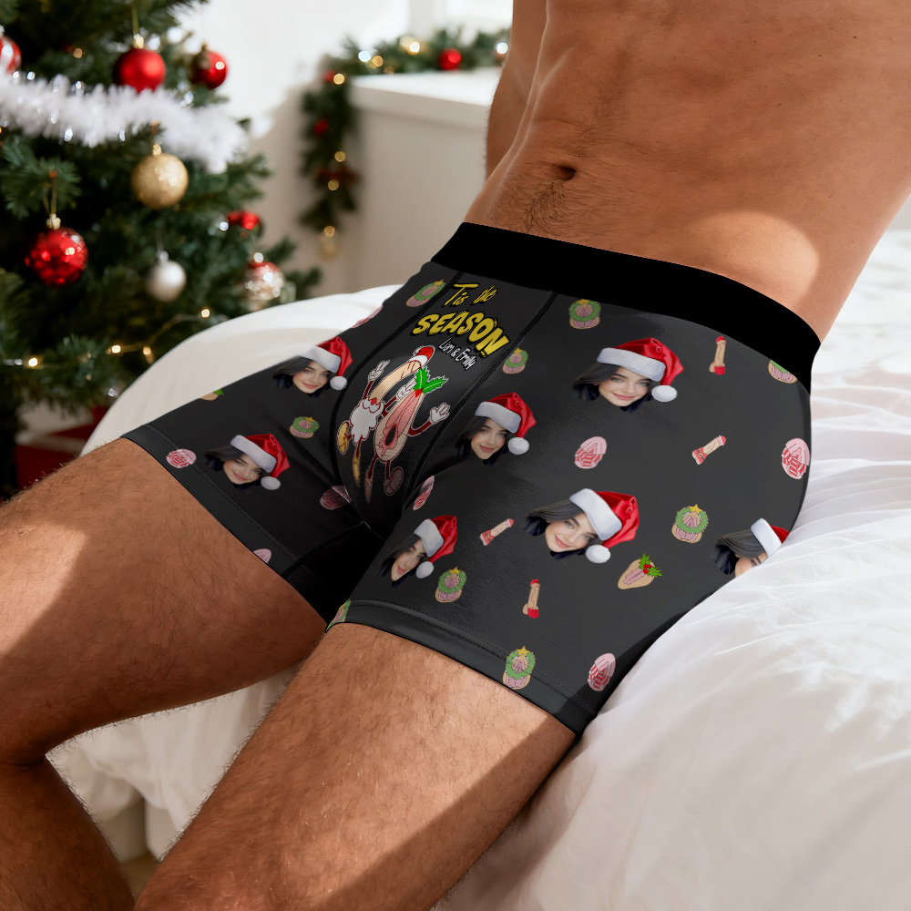 Custom Face Men's Boxer Underwear Tis the SEASON Boxer Gift Personalized Photo Name Men's Boxer Briefs Christmas Gift - MyPhotoSocksAu