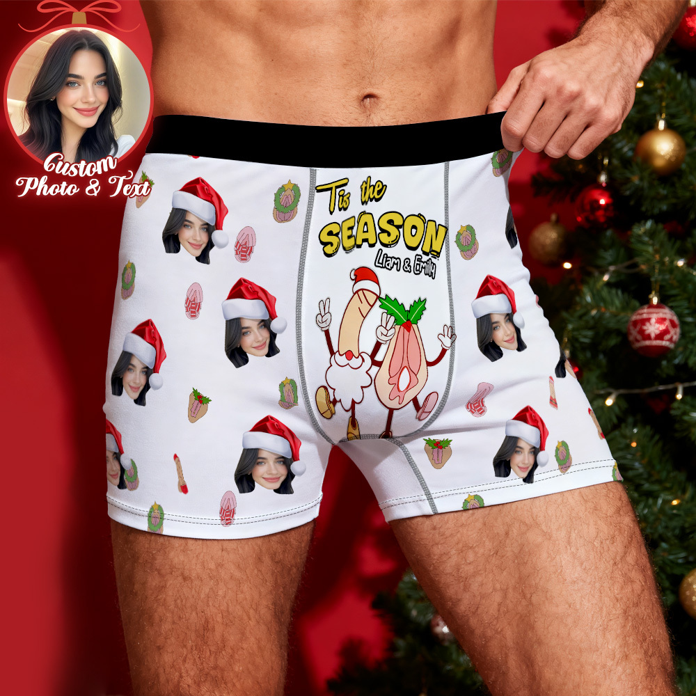 Custom Face Men's Boxer Underwear Tis the SEASON Boxer Gift Personalized Photo Name Men's Boxer Briefs Christmas Gift - MyPhotoSocksAu