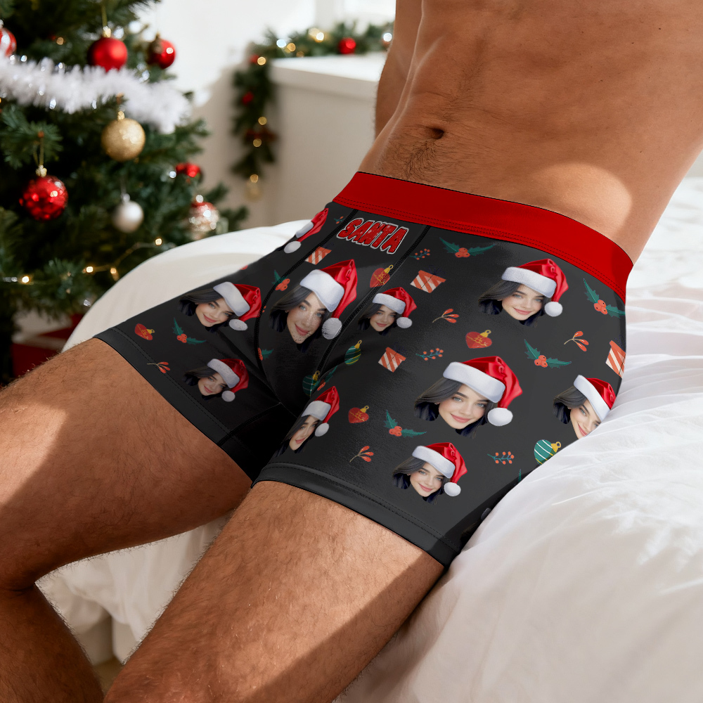 Custom Face Men's Boxer Underwear Santa Gift  Bell Personalized Photo Funny Men's Boxer Briefs - MyPhotoSocksAu