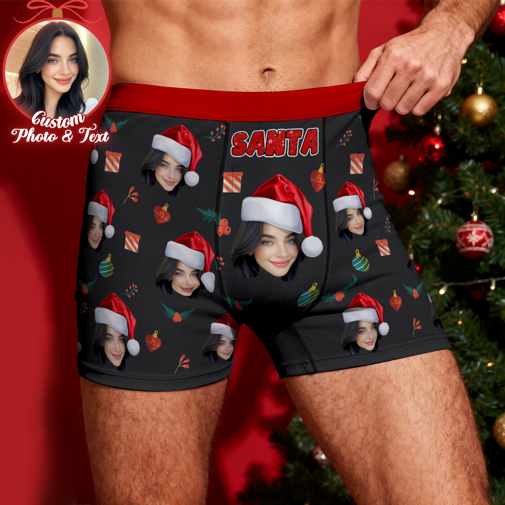 Custom Face Men's Boxer Underwear Santa Gift Bell Personalized Photo Funny Men's Boxer Briefs