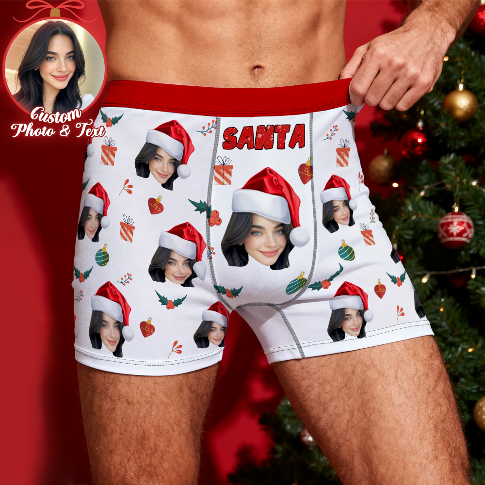 Custom Face Men's Boxer Underwear Santa Gift  Bell Personalized Photo Funny Men's Boxer Briefs - MyPhotoSocksAu