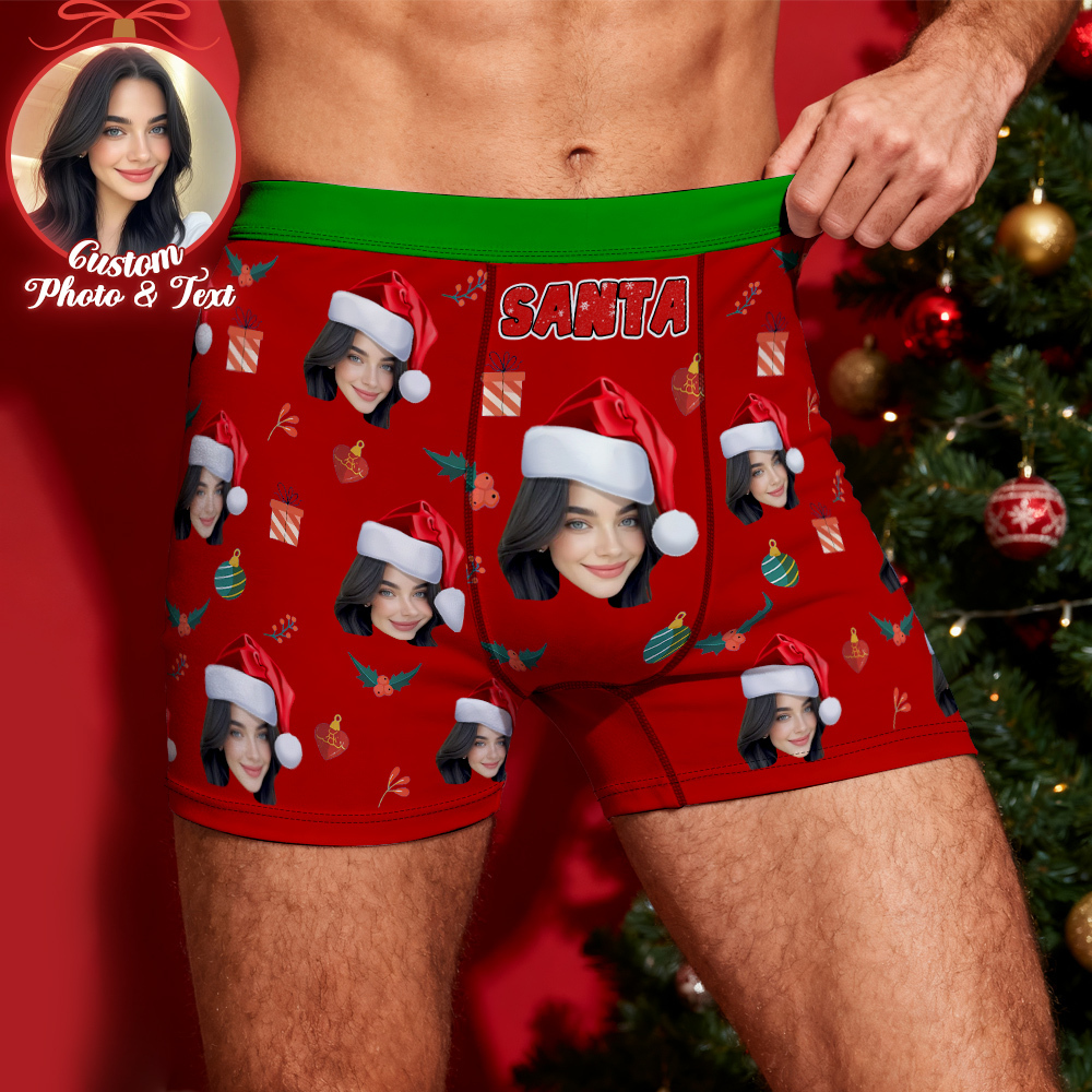 Custom Face Men's Boxer Underwear Santa Gift  Bell Personalized Photo Funny Men's Boxer Briefs - MyPhotoSocksAu