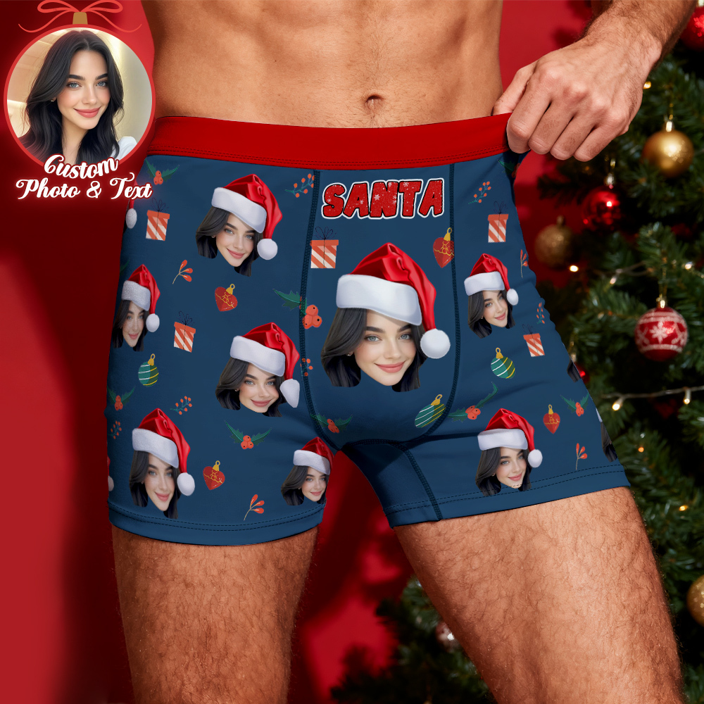 Custom Face Men's Boxer Underwear Santa Gift  Bell Personalized Photo Funny Men's Boxer Briefs - MyPhotoSocksAu