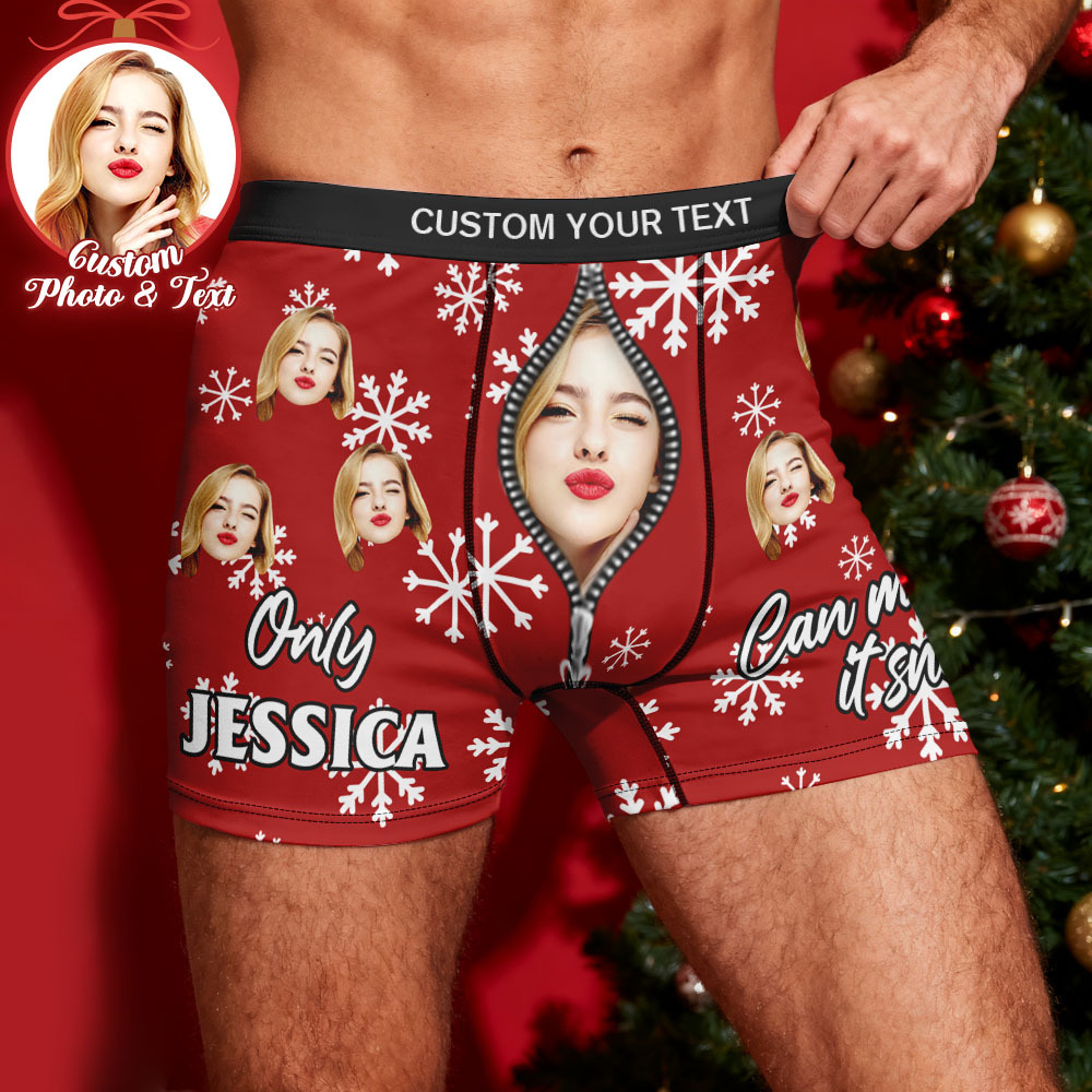 Custom Face Men's Boxer Underwear Only You Can Make it Snow Funny Boxer Gift Personalized Photo Name Men's Boxer Briefs Christmas Gift - MyPhotoSocksAu