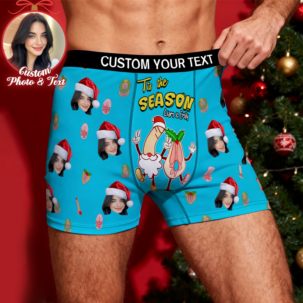 Custom Face Men's Boxer Underwear Tis the SEASON Boxer Gift Personalized Photo Name Men's Boxer Briefs Christmas Gift - MyPhotoSocksAu