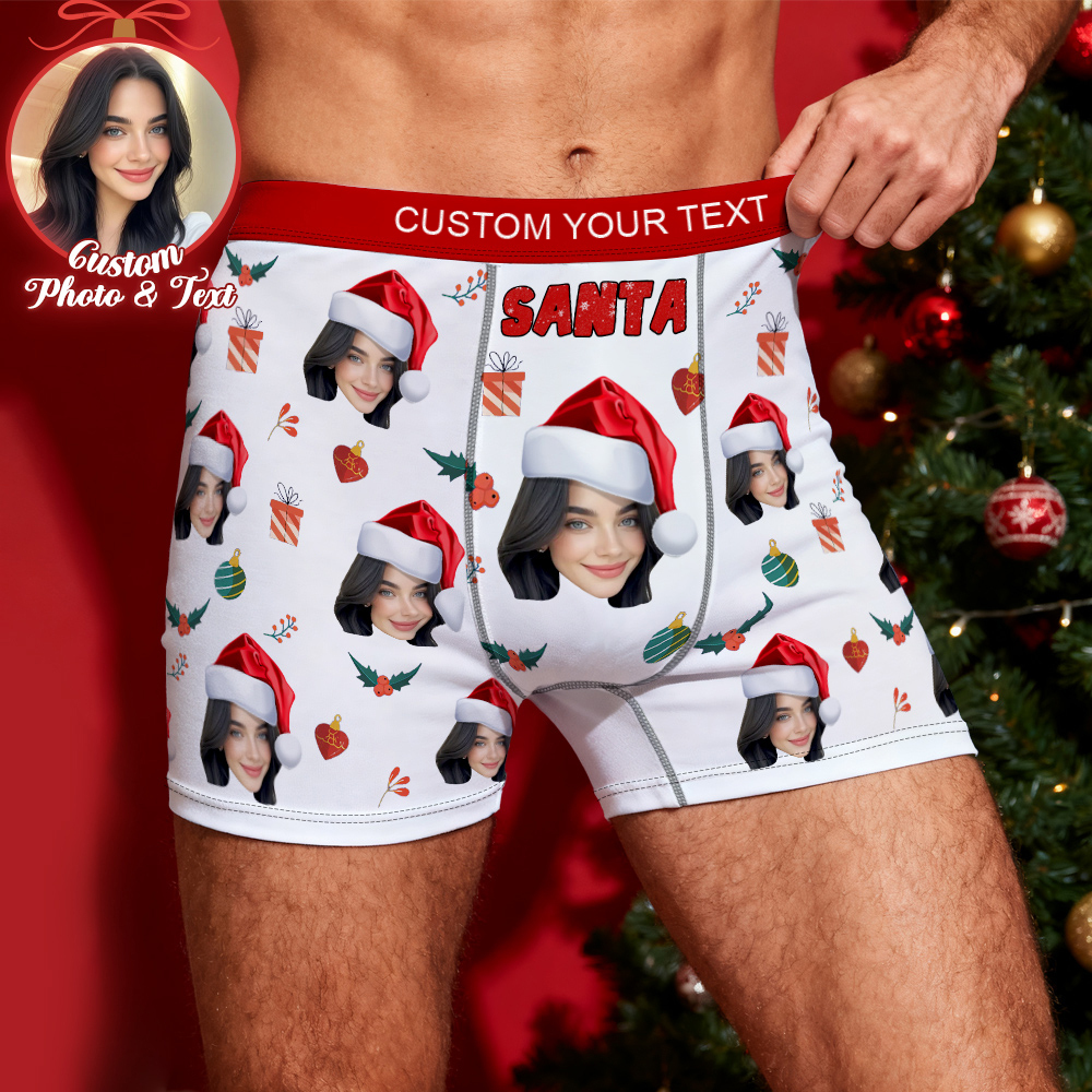 Custom Face Men's Boxer Underwear Santa Gift  Bell Personalized Photo Funny Men's Boxer Briefs - MyPhotoSocksAu