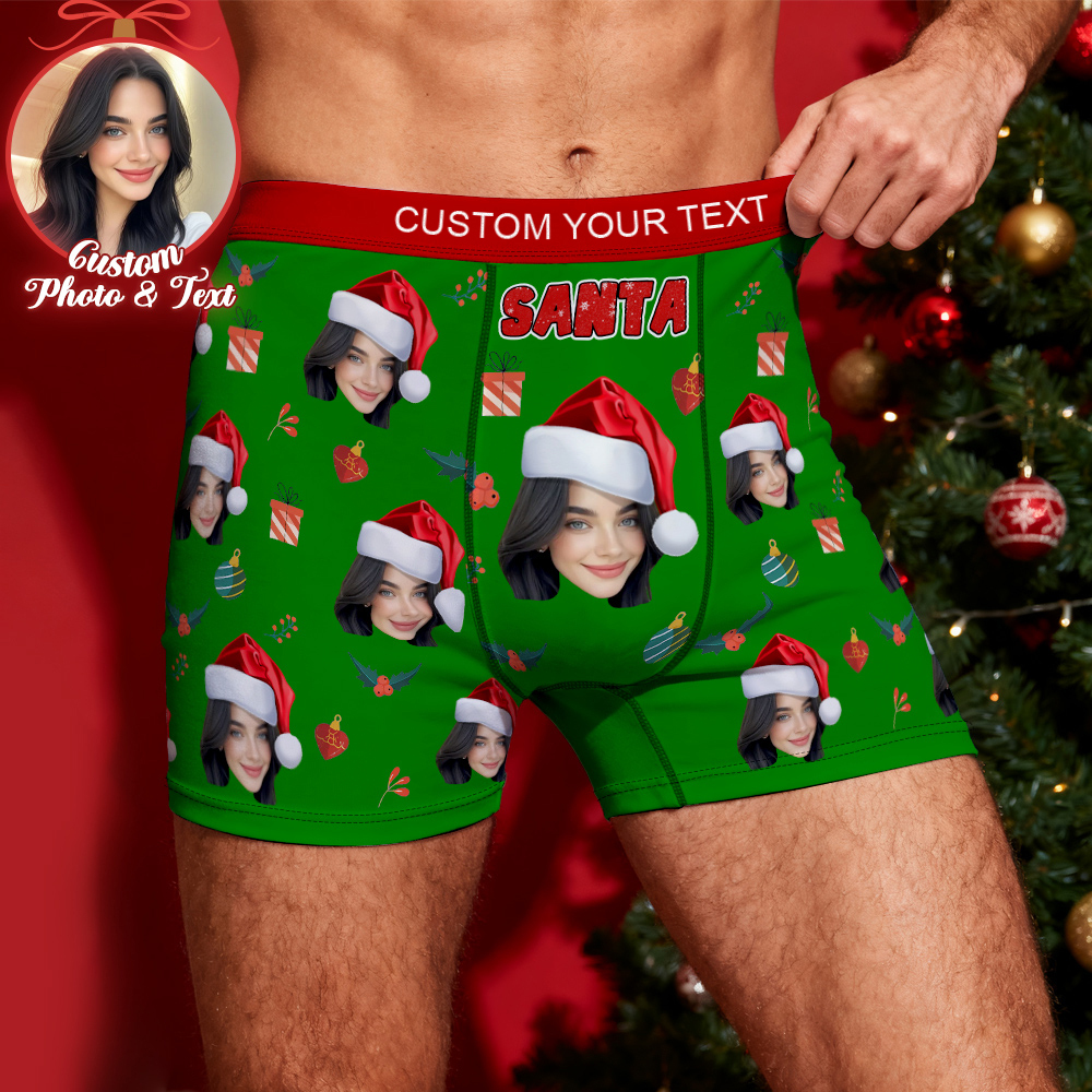 Custom Face Men's Boxer Underwear Santa Gift  Bell Personalized Photo Funny Men's Boxer Briefs - MyPhotoSocksAu