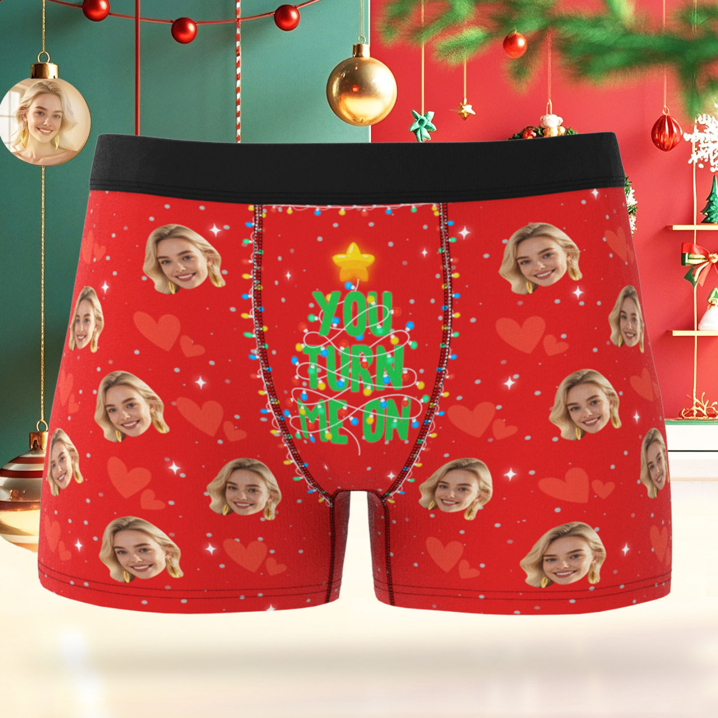 Custom Face Men's Boxer Underwear Santa Gift You Turn Me On Personalized Photo Funny Men's Boxer Briefs Christmas Valentine Christmas Gift - MyPhotoSocksAu