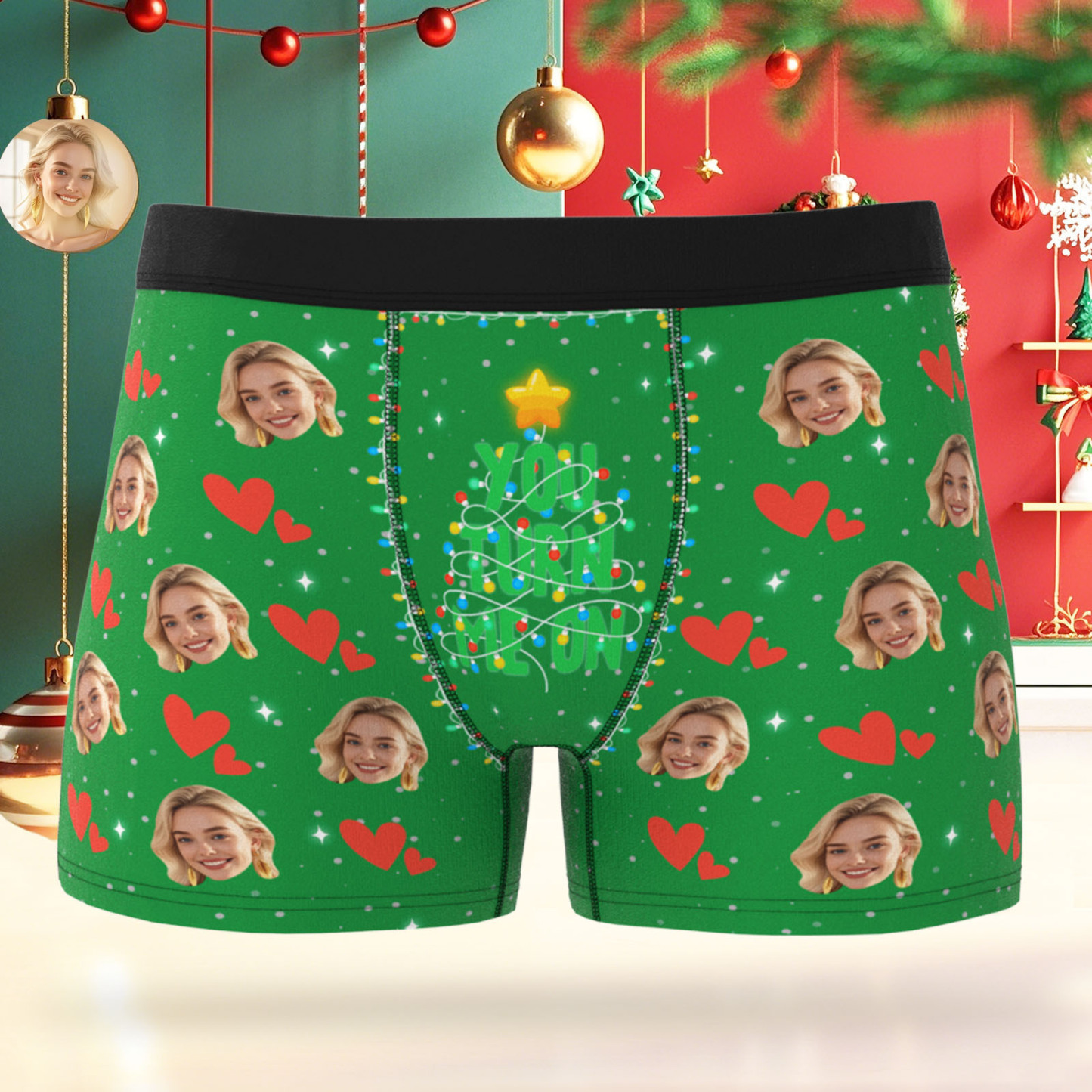 Custom Face Men's Boxer Underwear Santa Gift You Turn Me On Personalized Photo Funny Men's Boxer Briefs Christmas Valentine Christmas Gift - MyPhotoSocksAu