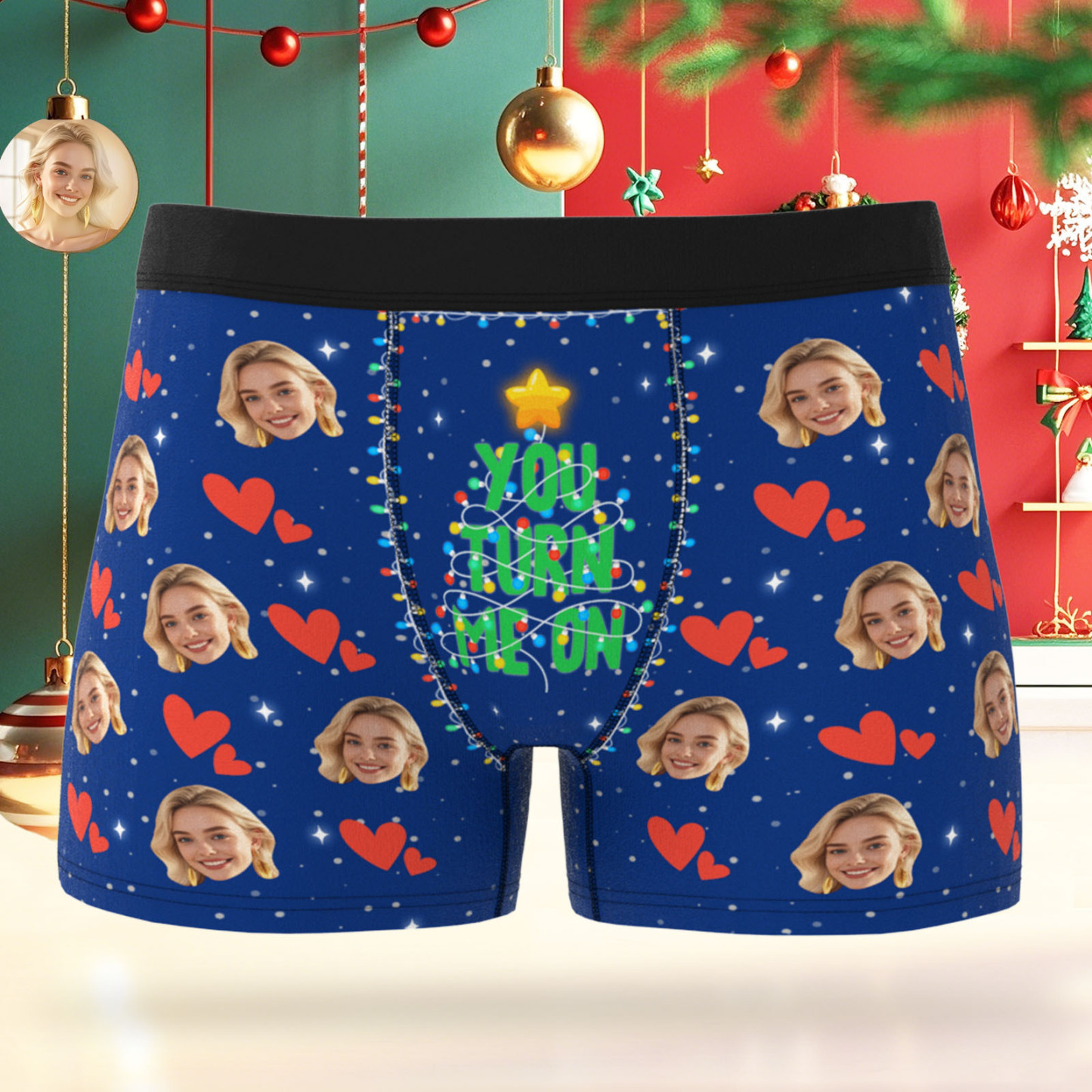 Custom Face Men's Boxer Underwear Santa Gift You Turn Me On Personalized Photo Funny Men's Boxer Briefs Christmas Valentine Christmas Gift - MyPhotoSocksAu