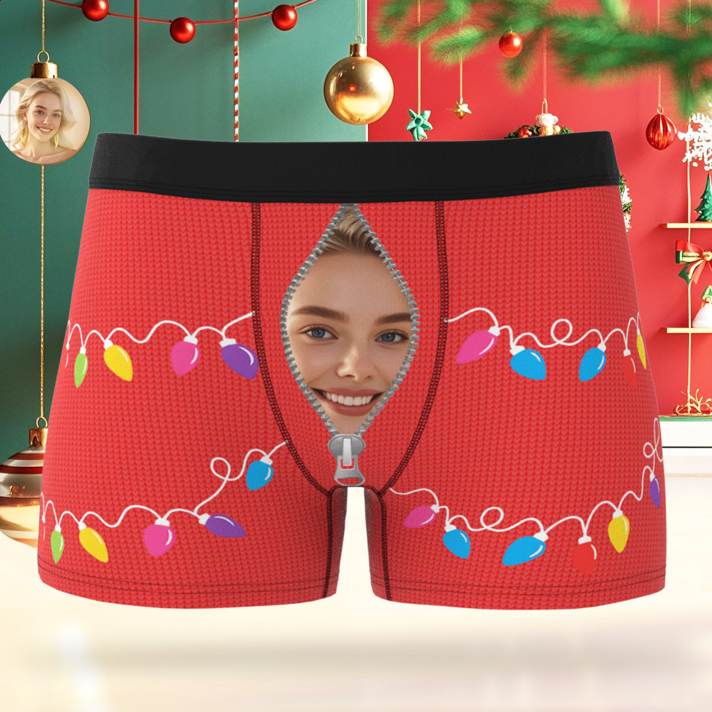 Custom Face Men's Boxer Underwear Santa Gift Christmas Lights Personalized Photo Funny Men's Boxer Briefs Christmas Valentine Christmas Gift - MyPhotoSocksAu
