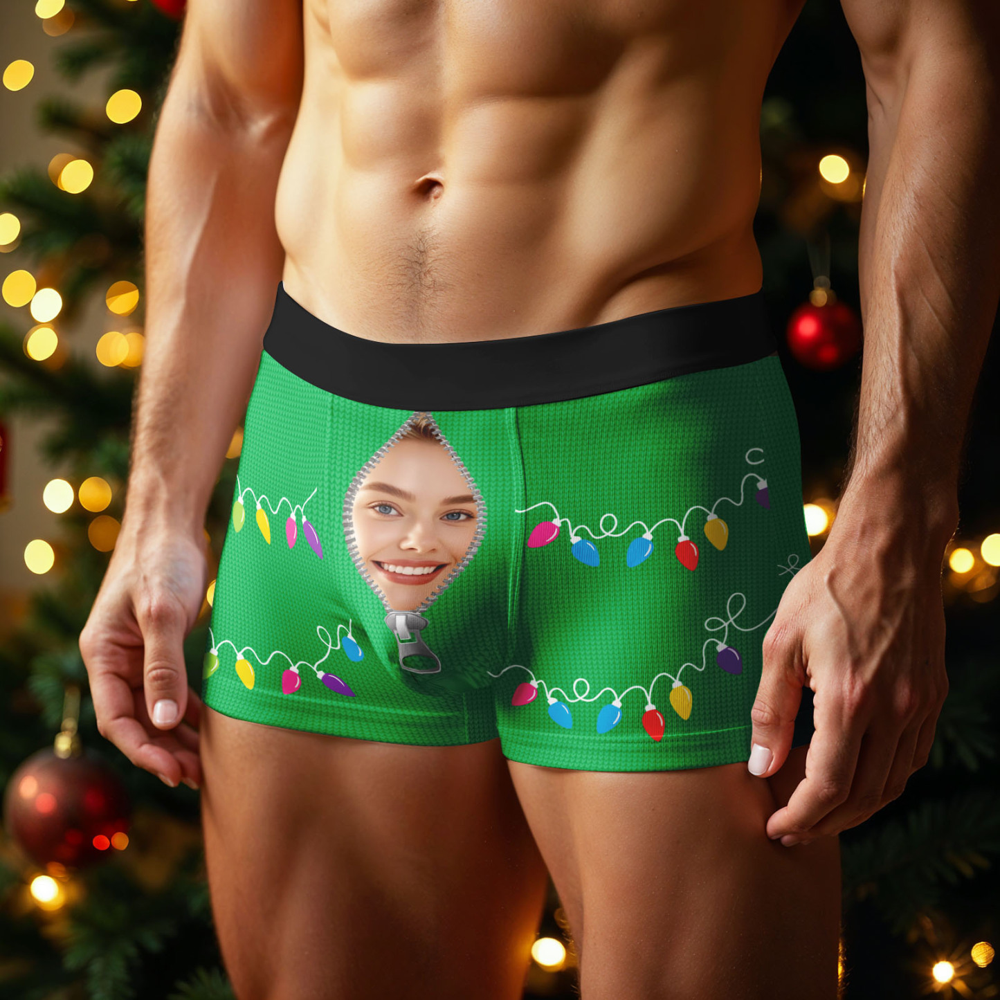 Custom Face Men's Boxer Underwear Santa Gift Christmas Lights Personalized Photo Funny Men's Boxer Briefs Christmas Valentine Christmas Gift - MyPhotoSocksAu