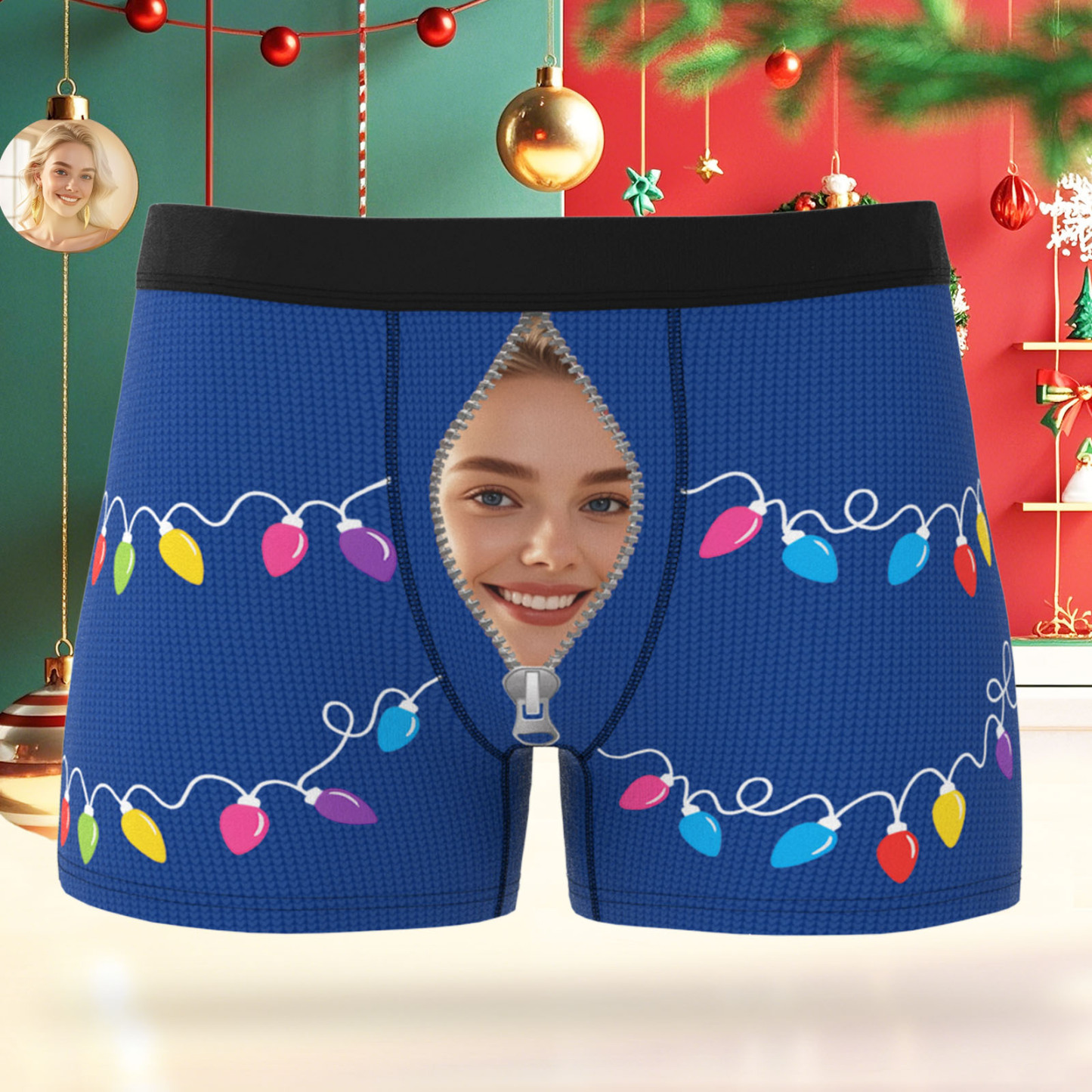 Custom Face Men's Boxer Underwear Santa Gift Christmas Lights Personalized Photo Funny Men's Boxer Briefs Christmas Valentine Christmas Gift - MyPhotoSocksAu