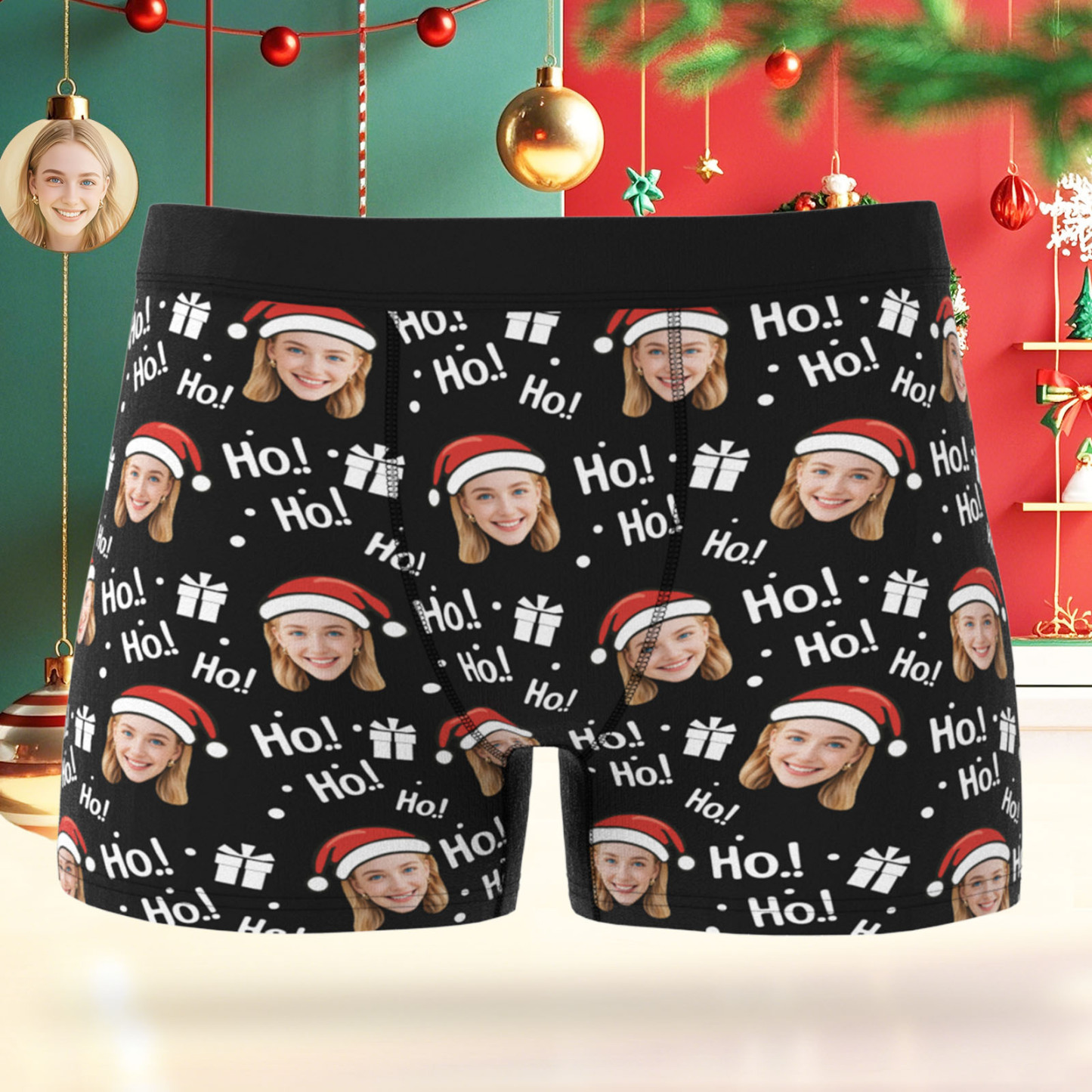 Custom Face Men's Boxer Underwear Santa Gift HoHo Christmas Gift Box Underwear Personalized Photo Funny Men's Boxer Briefs Christmas Valentine Christmas Gift - MyPhotoSocksAu