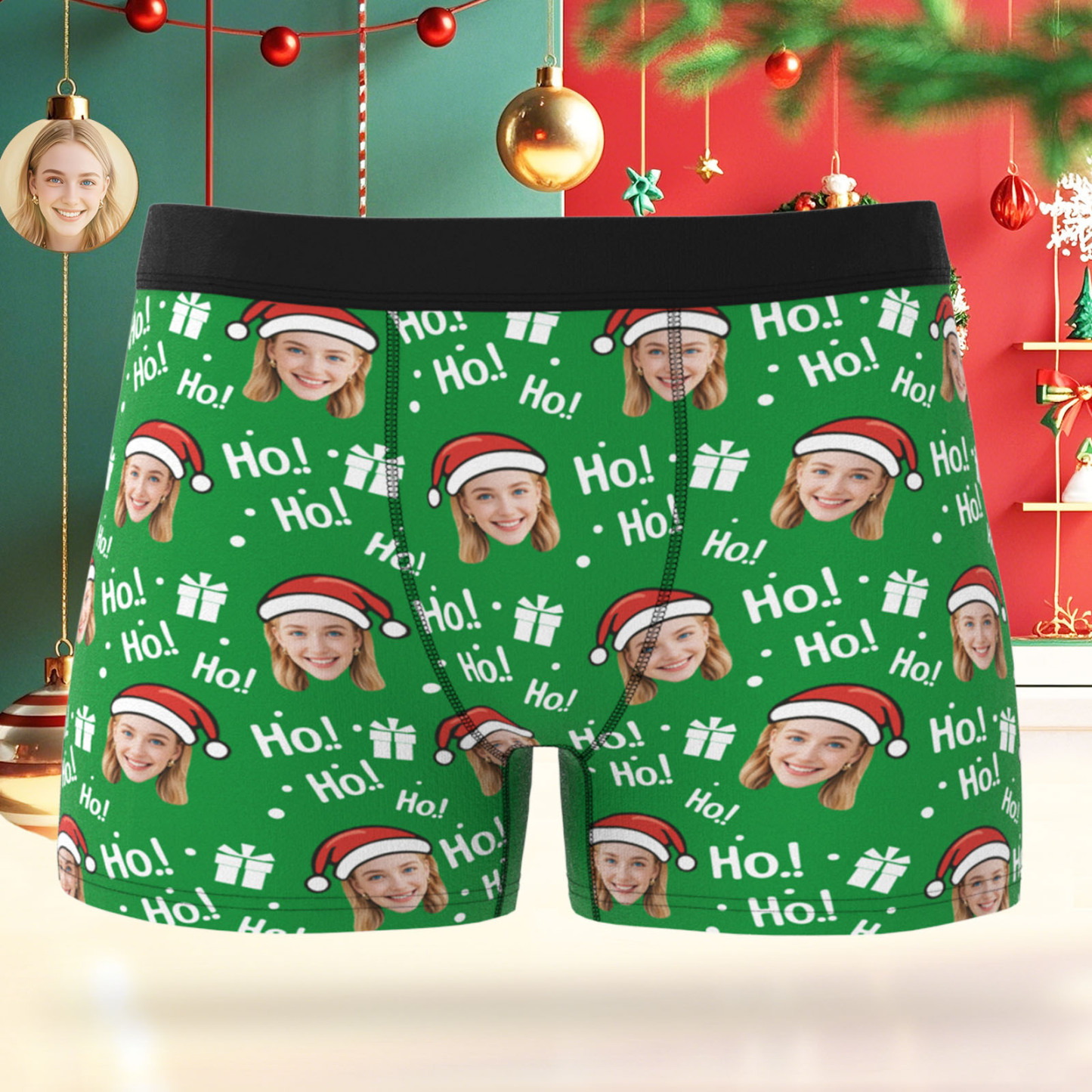 Custom Face Men's Boxer Underwear Santa Gift HoHo Christmas Gift Box Underwear Personalized Photo Funny Men's Boxer Briefs Christmas Valentine Christmas Gift - MyPhotoSocksAu