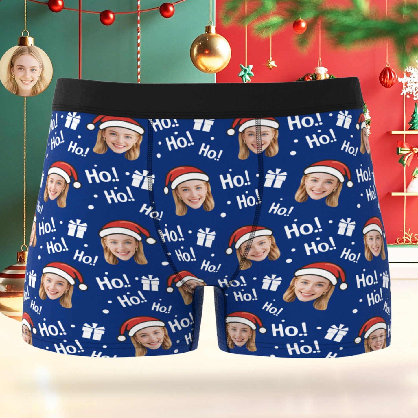 Custom Face Men's Boxer Underwear Santa Gift HoHo Christmas Gift Box Underwear Personalized Photo Funny Men's Boxer Briefs Christmas Valentine Christmas Gift - MyPhotoSocksAu