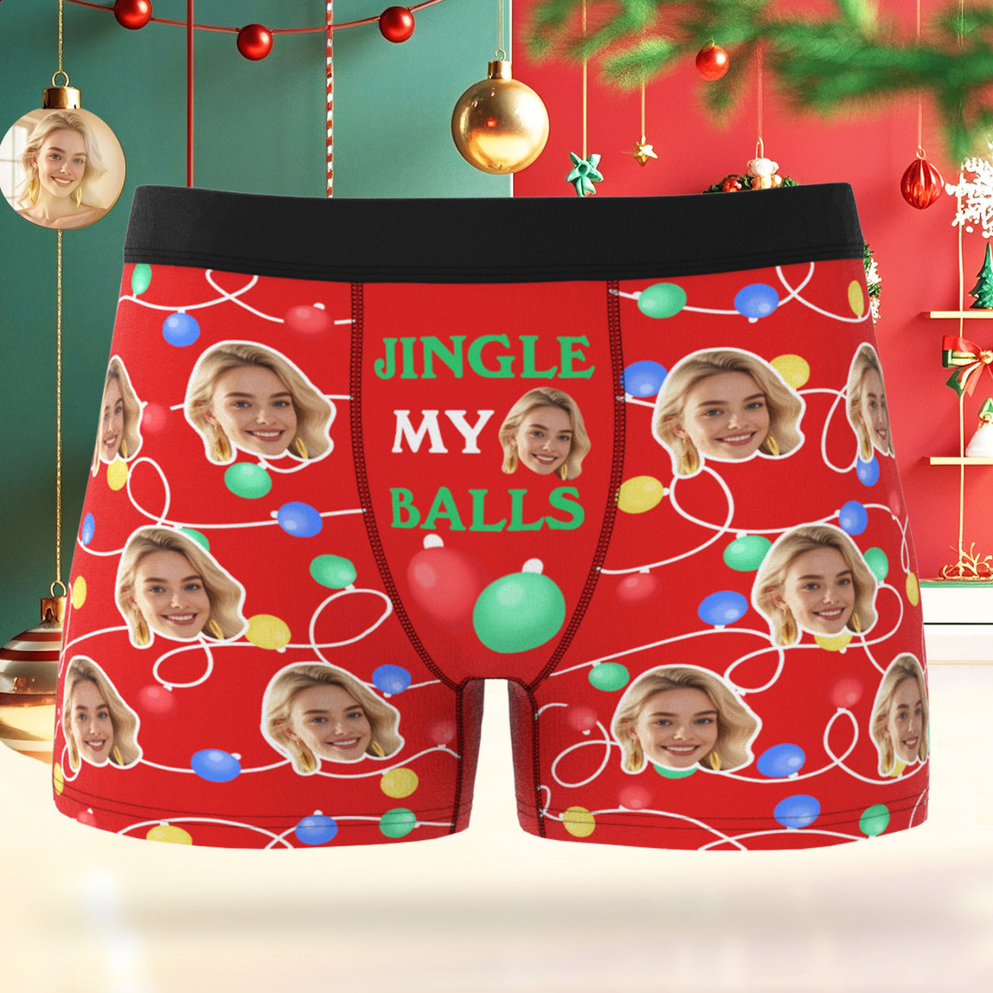 Custom Face Men's Boxer Underwear Christmas Light Santa Gift JINGLE MY BALLS Underwear Personalized Photo Funny Men's Boxer Briefs Christmas Valentine Gift - MyPhotoSocksAu