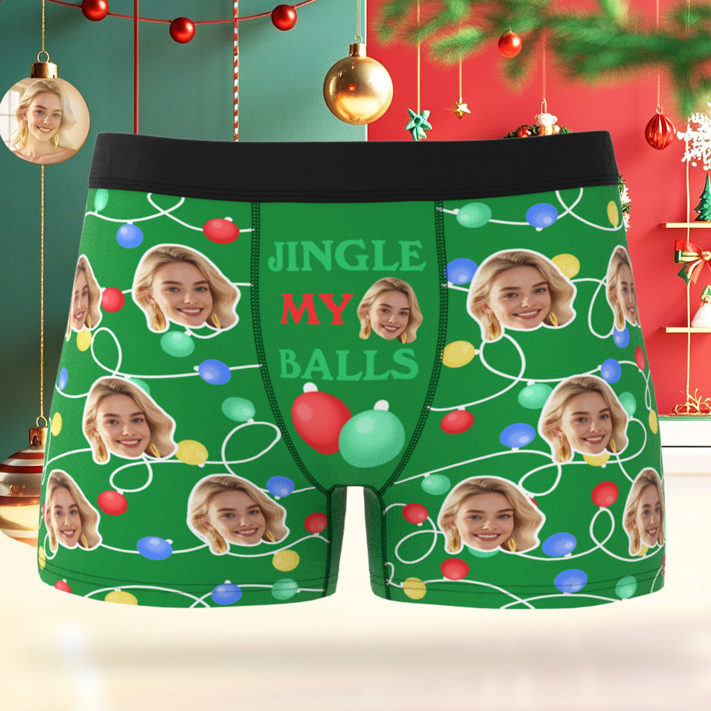 Custom Face Men's Boxer Underwear Christmas Light Santa Gift JINGLE MY BALLS Underwear Personalized Photo Funny Men's Boxer Briefs Christmas Valentine Gift - MyPhotoSocksAu