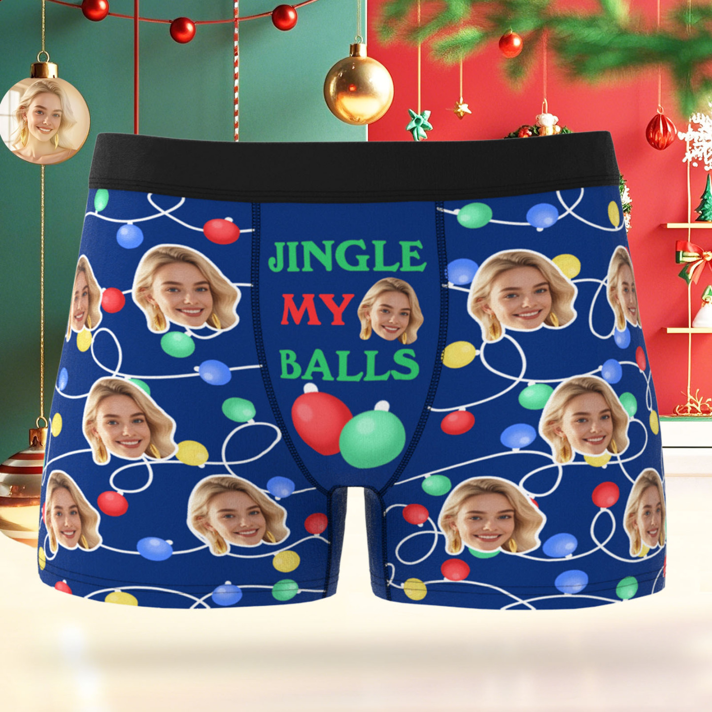 Custom Face Men's Boxer Underwear Christmas Light Santa Gift JINGLE MY BALLS Underwear Personalized Photo Funny Men's Boxer Briefs Christmas Valentine Gift - MyPhotoSocksAu