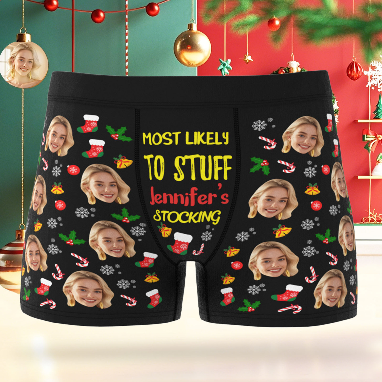 Custom Face Men's Boxer Underwear MOST LIKELY TO STUFF STOCKING Underwear Personalized Photo Funny Men's Boxer Briefs Christmas Valentine Gift - MyPhotoSocksAu