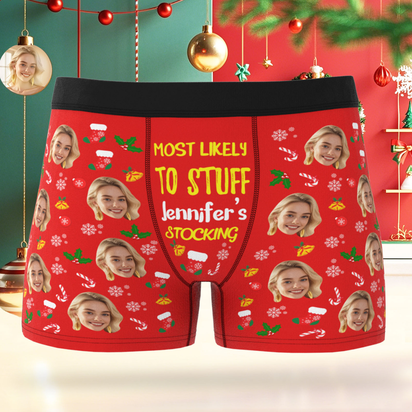 Custom Face Men's Boxer Underwear MOST LIKELY TO STUFF STOCKING Underwear Personalized Photo Funny Men's Boxer Briefs Christmas Valentine Gift - MyPhotoSocksAu