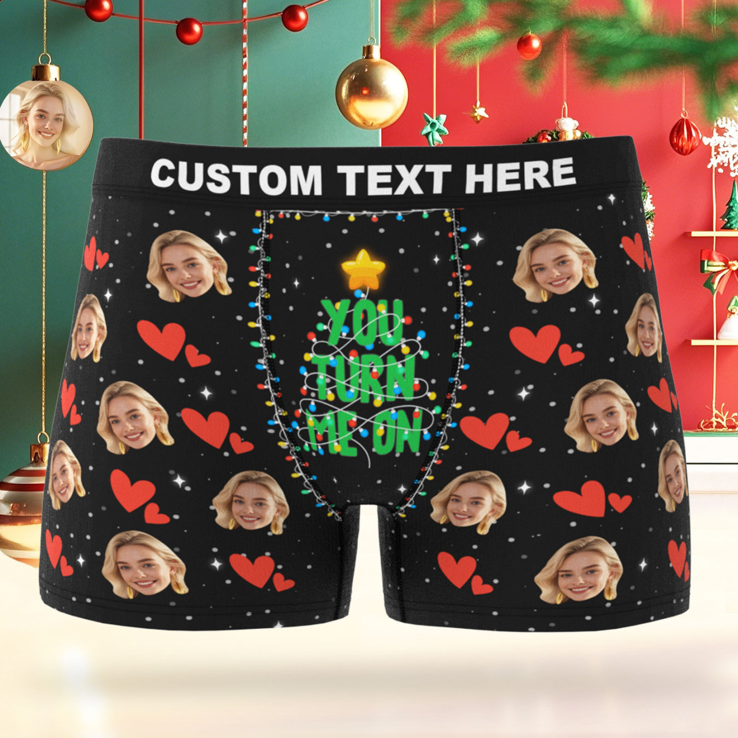 Custom Face Men's Boxer Underwear Santa Gift You Turn Me On Personalized Photo Funny Men's Boxer Briefs Christmas Valentine Christmas Gift - MyPhotoSocksAu