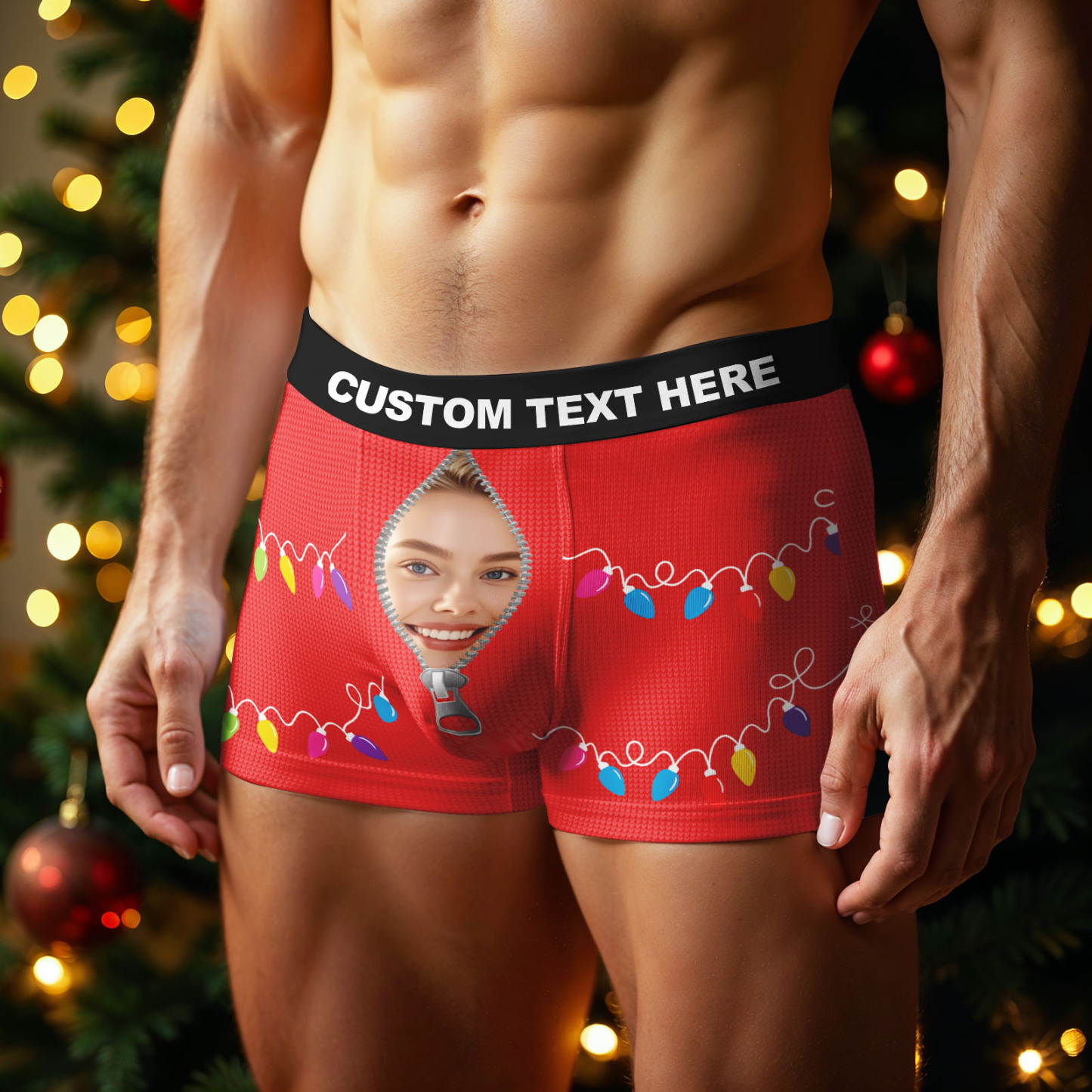 Custom Face Men's Boxer Underwear Santa Gift Christmas Lights Personalized Photo Funny Men's Boxer Briefs Christmas Valentine Christmas Gift - MyPhotoSocksAu