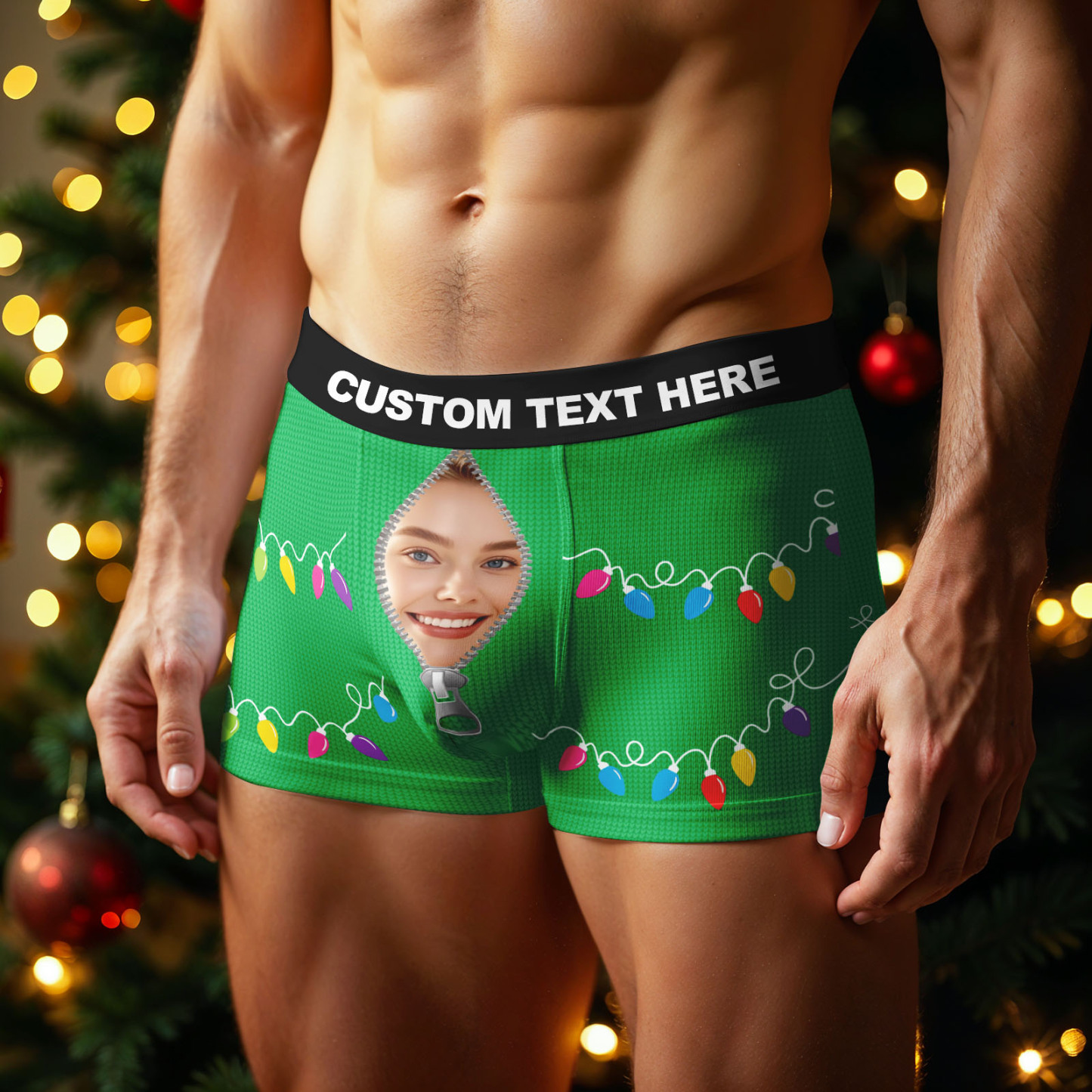 Custom Face Men's Boxer Underwear Santa Gift Christmas Lights Personalized Photo Funny Men's Boxer Briefs Christmas Valentine Christmas Gift - MyPhotoSocksAu
