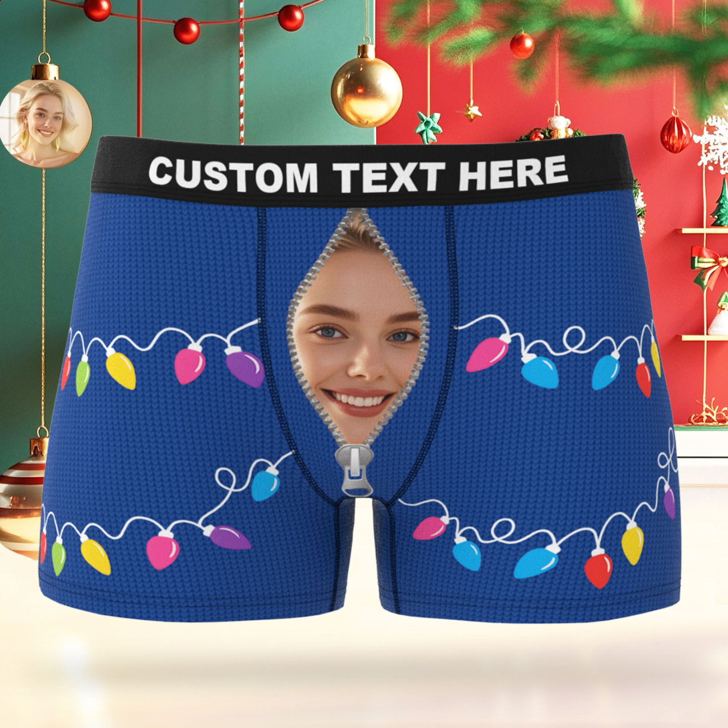 Custom Face Men's Boxer Underwear Santa Gift Christmas Lights Personalized Photo Funny Men's Boxer Briefs Christmas Valentine Christmas Gift - MyPhotoSocksAu