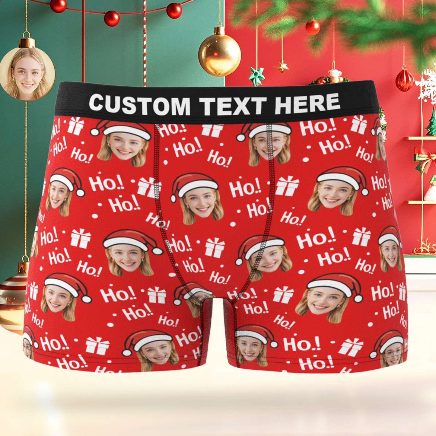 Custom Face Men's Boxer Underwear Santa Gift HoHo Christmas Gift Box Underwear Personalized Photo Funny Men's Boxer Briefs Christmas Valentine Christmas Gift - MyPhotoSocksAu