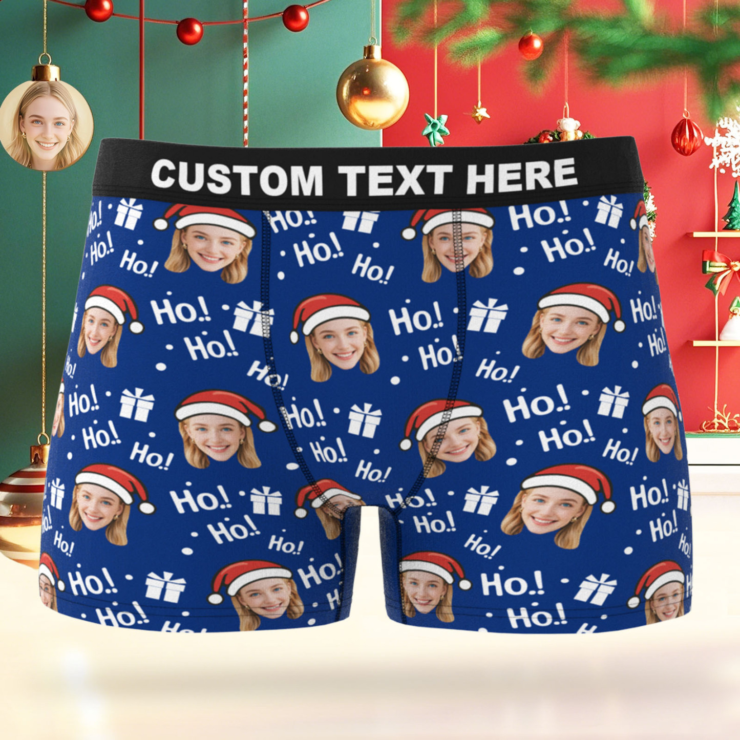 Custom Face Men's Boxer Underwear Santa Gift HoHo Christmas Gift Box Underwear Personalized Photo Funny Men's Boxer Briefs Christmas Valentine Christmas Gift - MyPhotoSocksAu