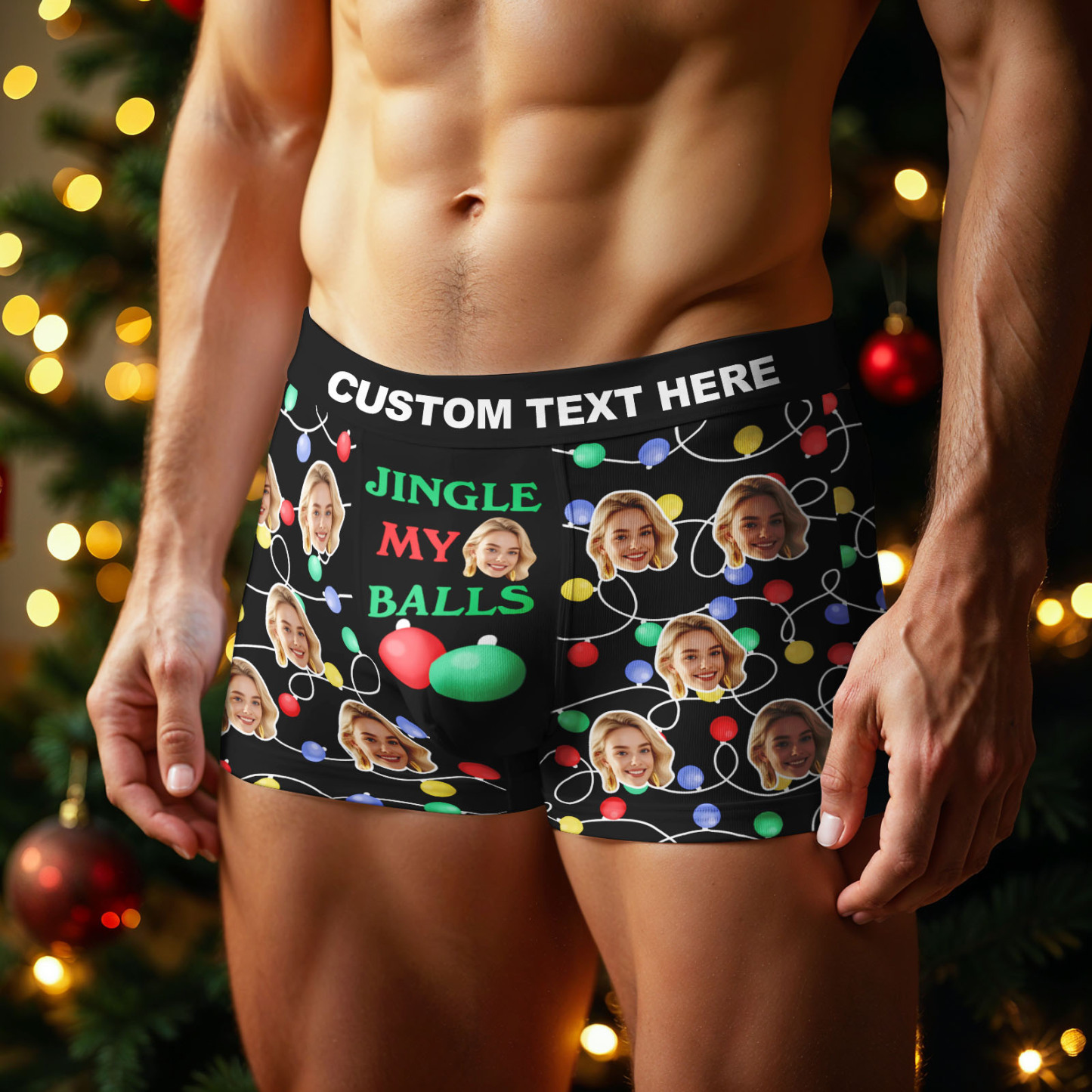 Custom Face Men's Boxer Underwear Christmas Light Santa Gift JINGLE MY BALLS Underwear Personalized Photo Funny Men's Boxer Briefs Christmas Valentine Gift - MyPhotoSocksAu
