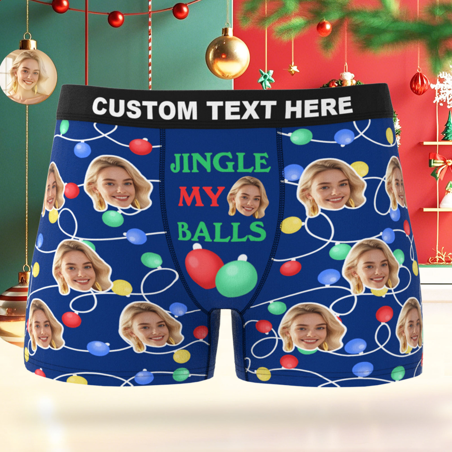Custom Face Men's Boxer Underwear Christmas Light Santa Gift JINGLE MY BALLS Underwear Personalized Photo Funny Men's Boxer Briefs Christmas Valentine Gift - MyPhotoSocksAu
