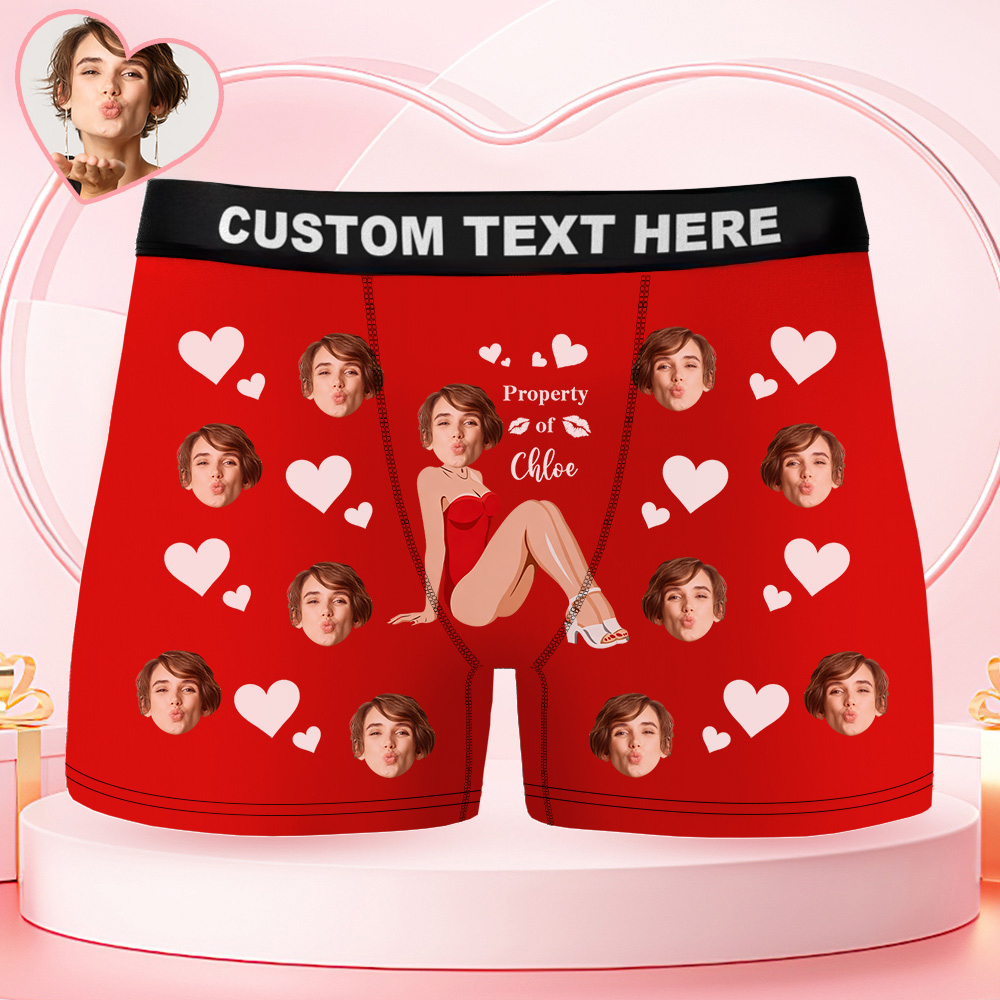 Personalized Gifts for Him Custom Face Photo Boxer Briefs Men's Boxers Underwear Property of Her - MyPhotoSocksAu