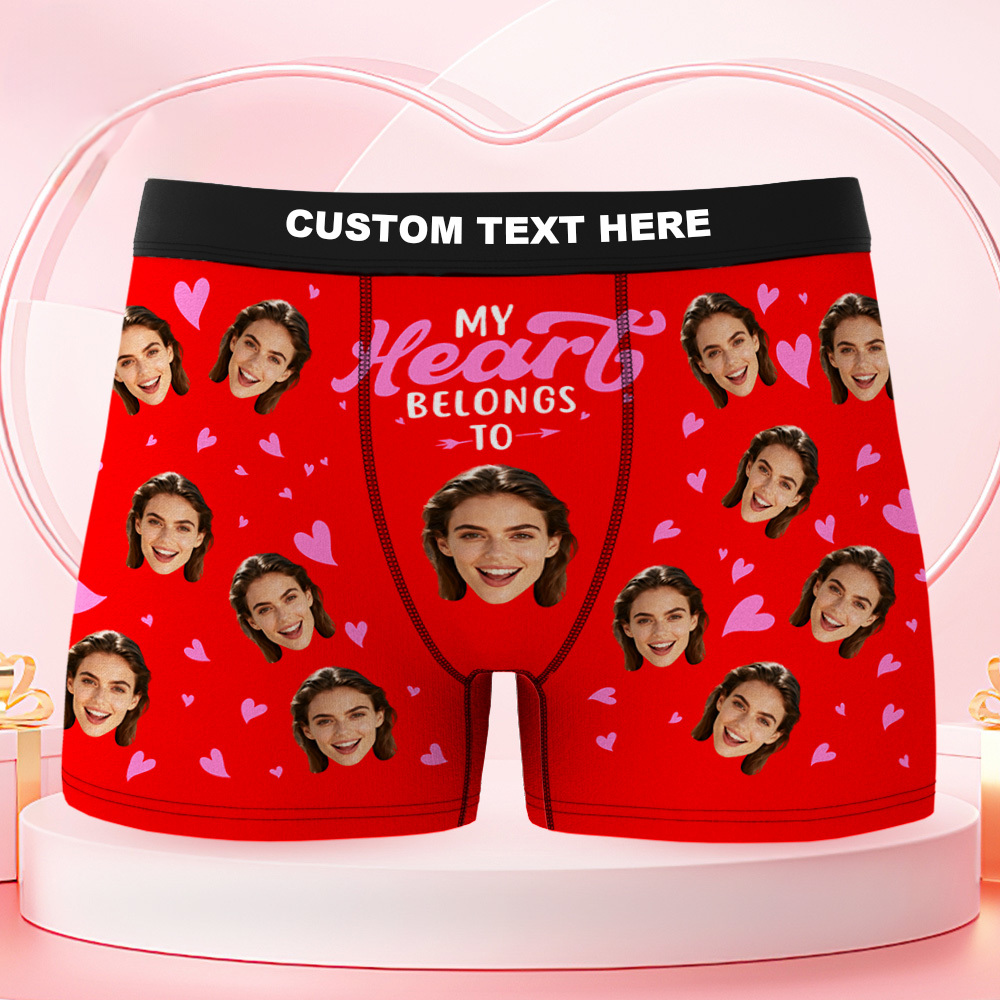 Personalized Face Boxer Briefs Funny Photo Underwear My Heart Belongs to Her Gift for Men - MyPhotoSocksAu