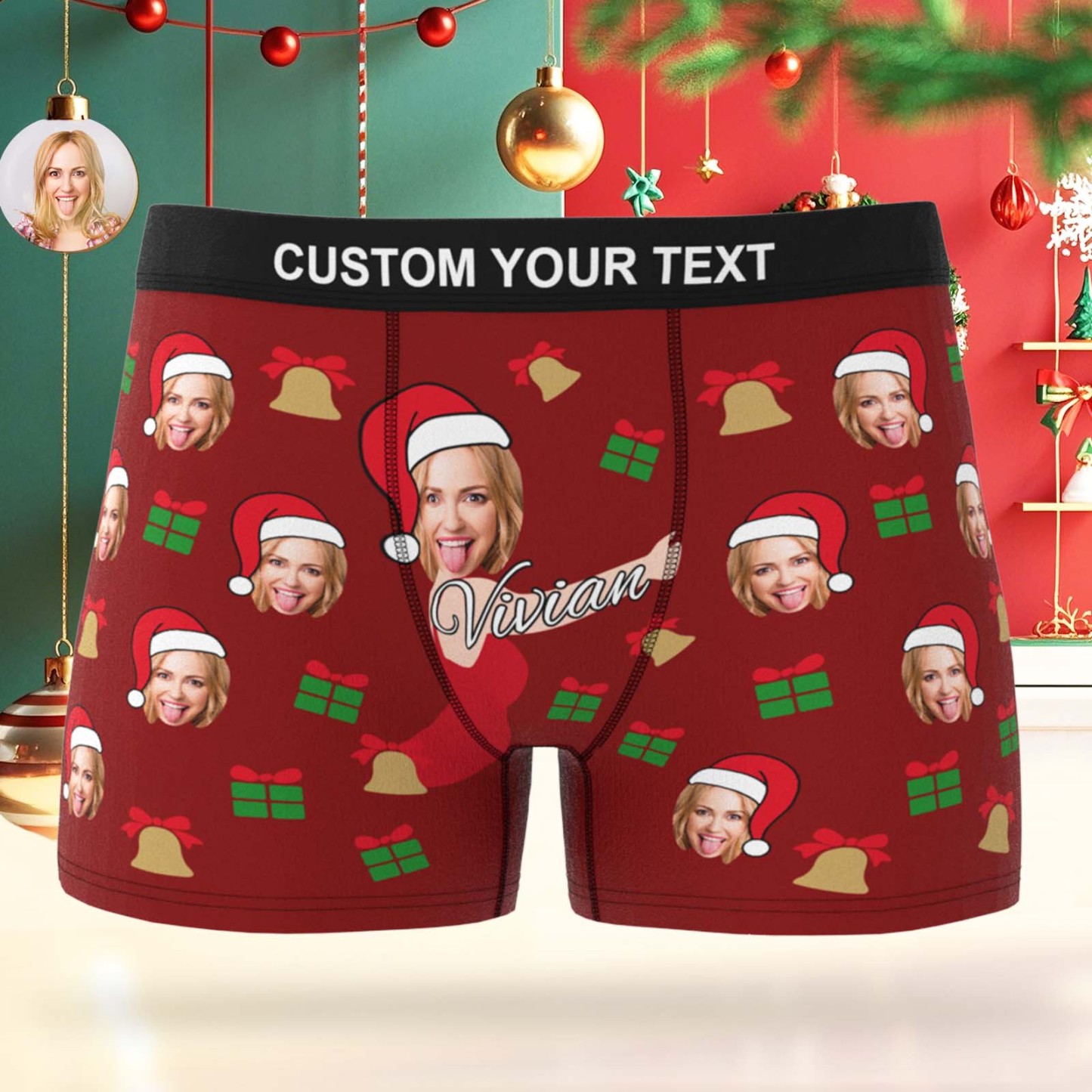 Custom Face Men's Boxer Underwear Snowflake Santa Claus Personalized Photo Funny Men's Boxer Briefs Christmas Gift - MyPhotoSocksAu