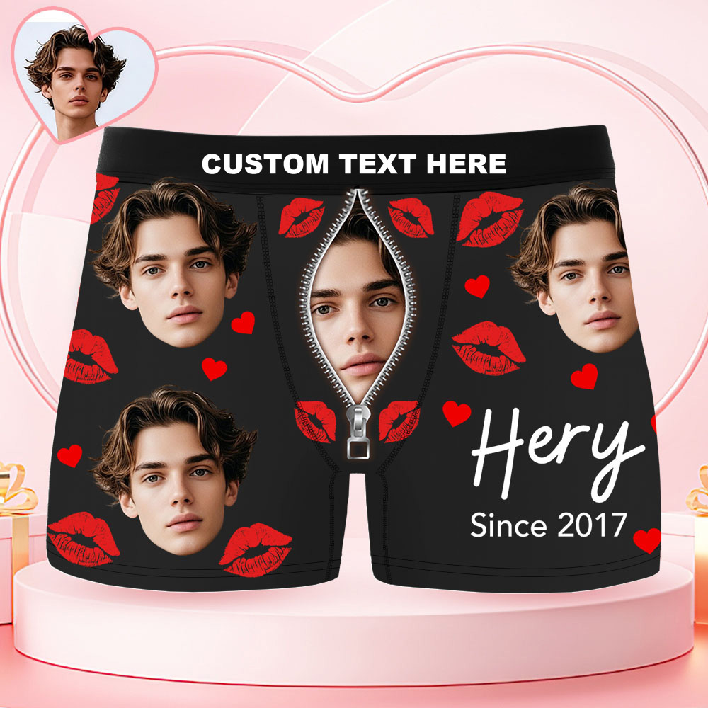 Custom Face Men's Boxer Underwear Her Since Year Black Boxer Gift Personalized Photo Funny Men's Boxer Briefs - MyPhotoSocksAu