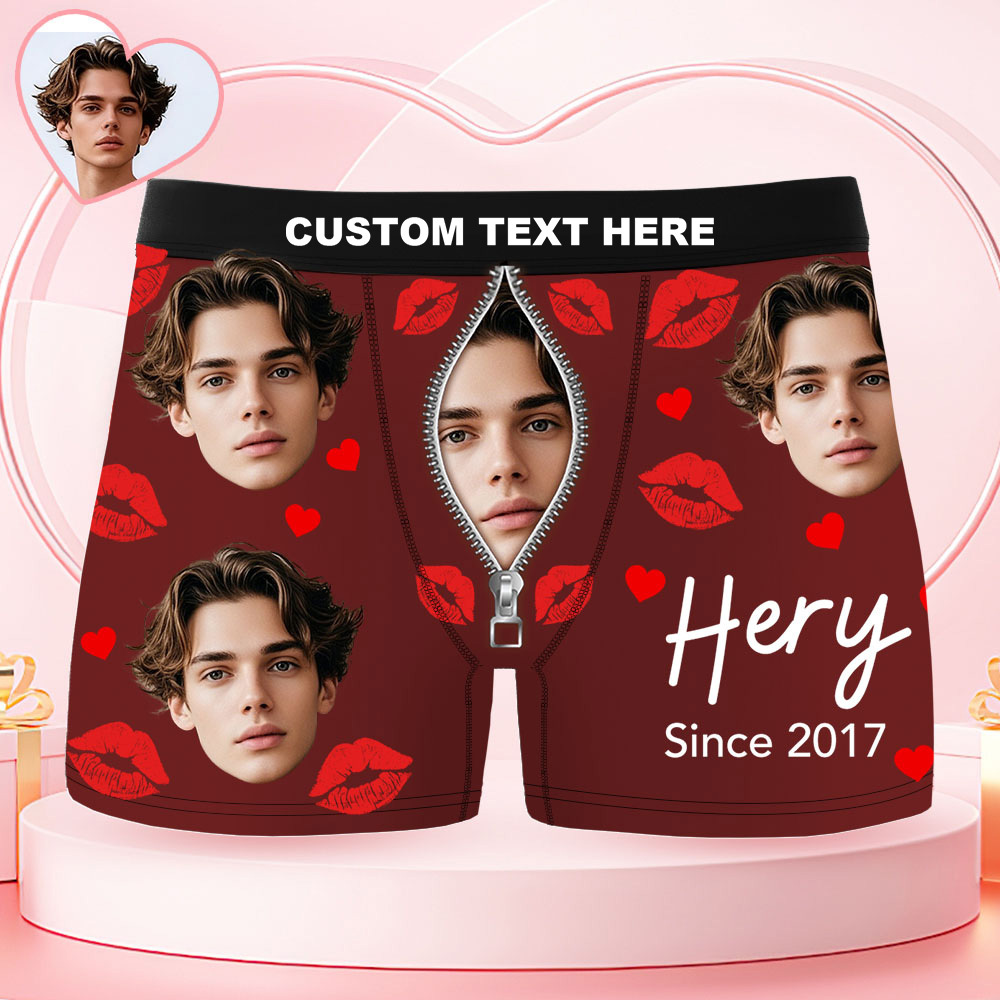 Custom Face Men's Boxer Underwear Her Since Year Black Boxer Gift Personalized Photo Funny Men's Boxer Briefs - MyPhotoSocksAu
