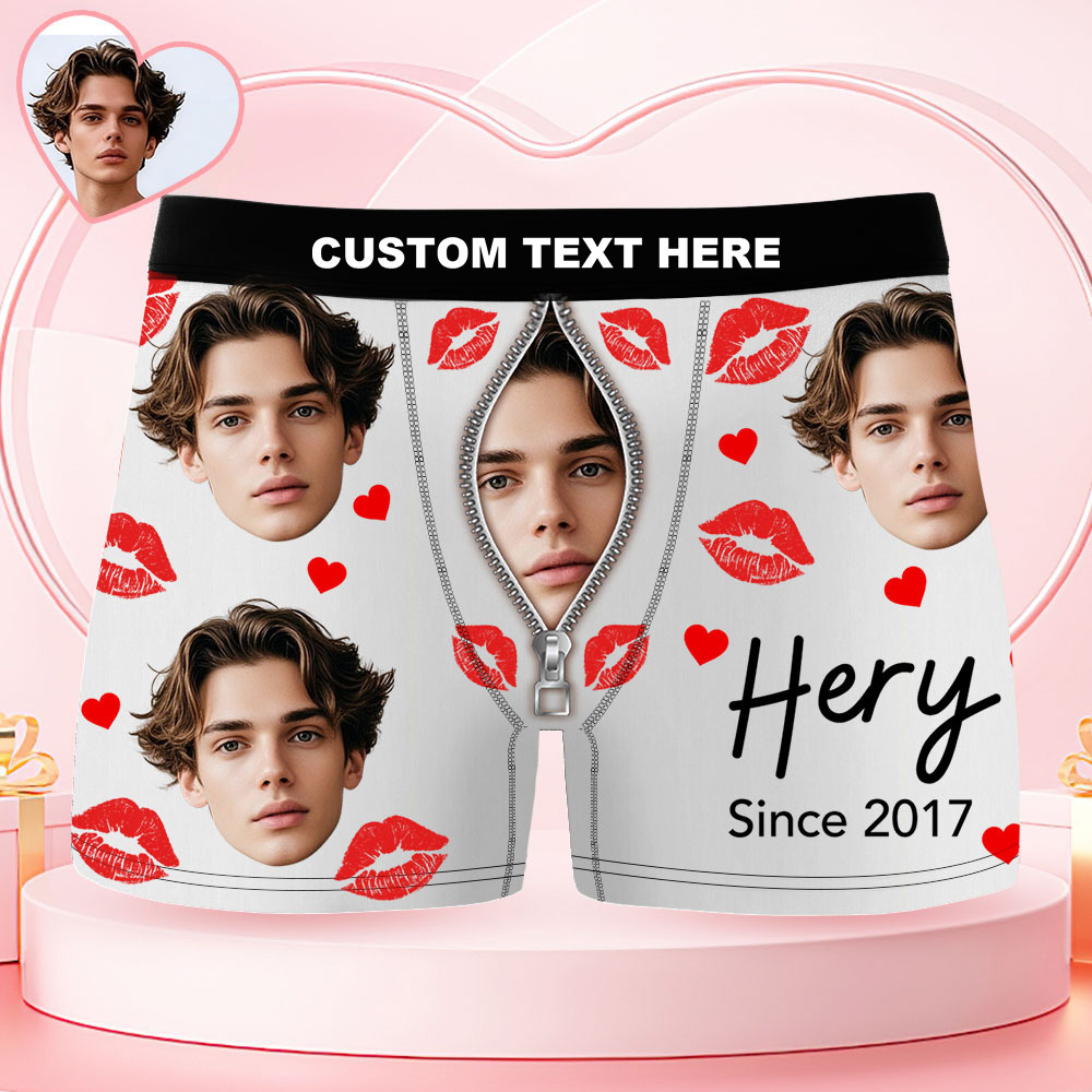 Custom Face Men's Boxer Underwear Her Since Year Black Boxer Gift Personalized Photo Funny Men's Boxer Briefs - MyPhotoSocksAu