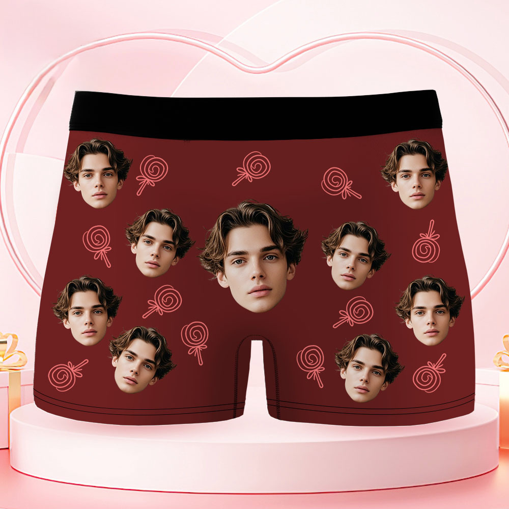 Custom Face Men's Boxer Underwear Her Lollipop Boxer Gift Personalized Photo Funny Men's Boxer Briefs - MyPhotoSocksAu